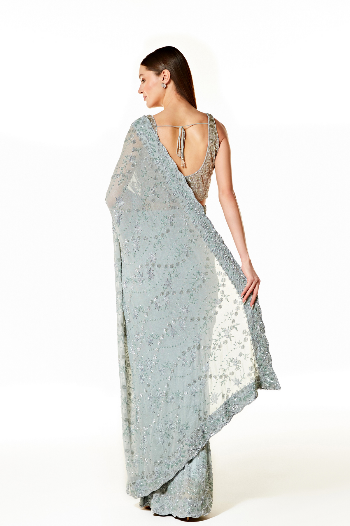 Silver Grey Zaynab Saree Set