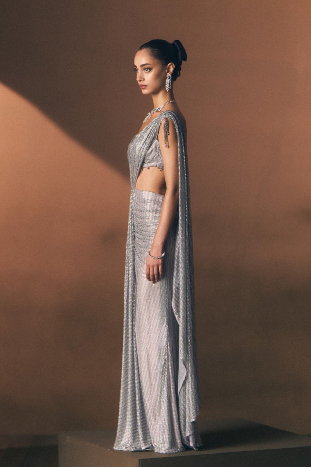 Pewter Drape Saree Set