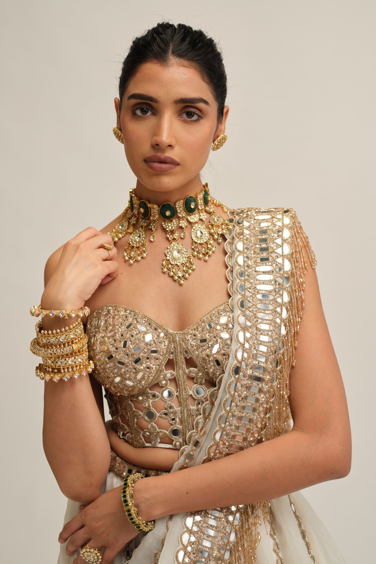 Off White Embroidered Lehenga Set