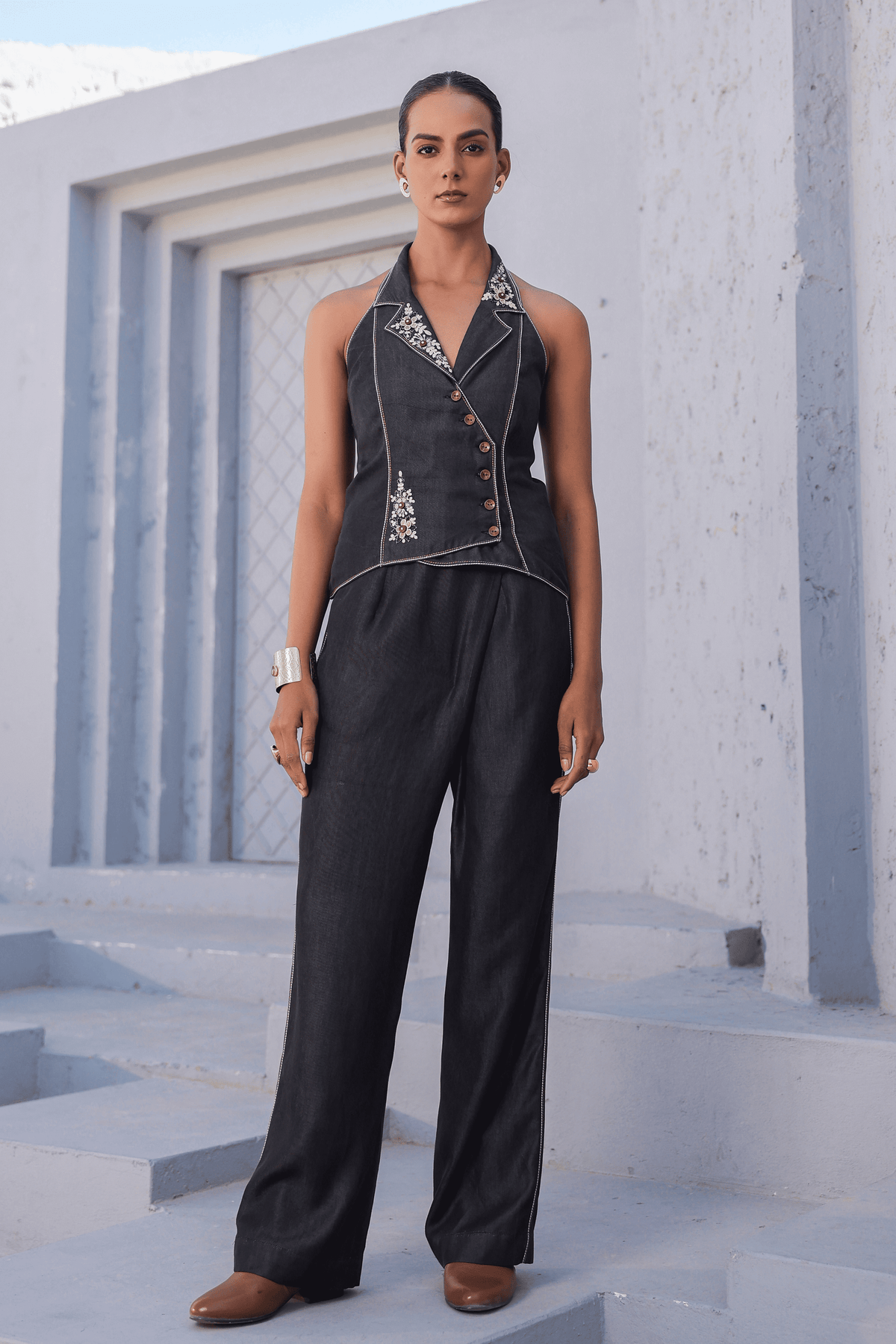Azure Halter Neck Co-ord Set in Black