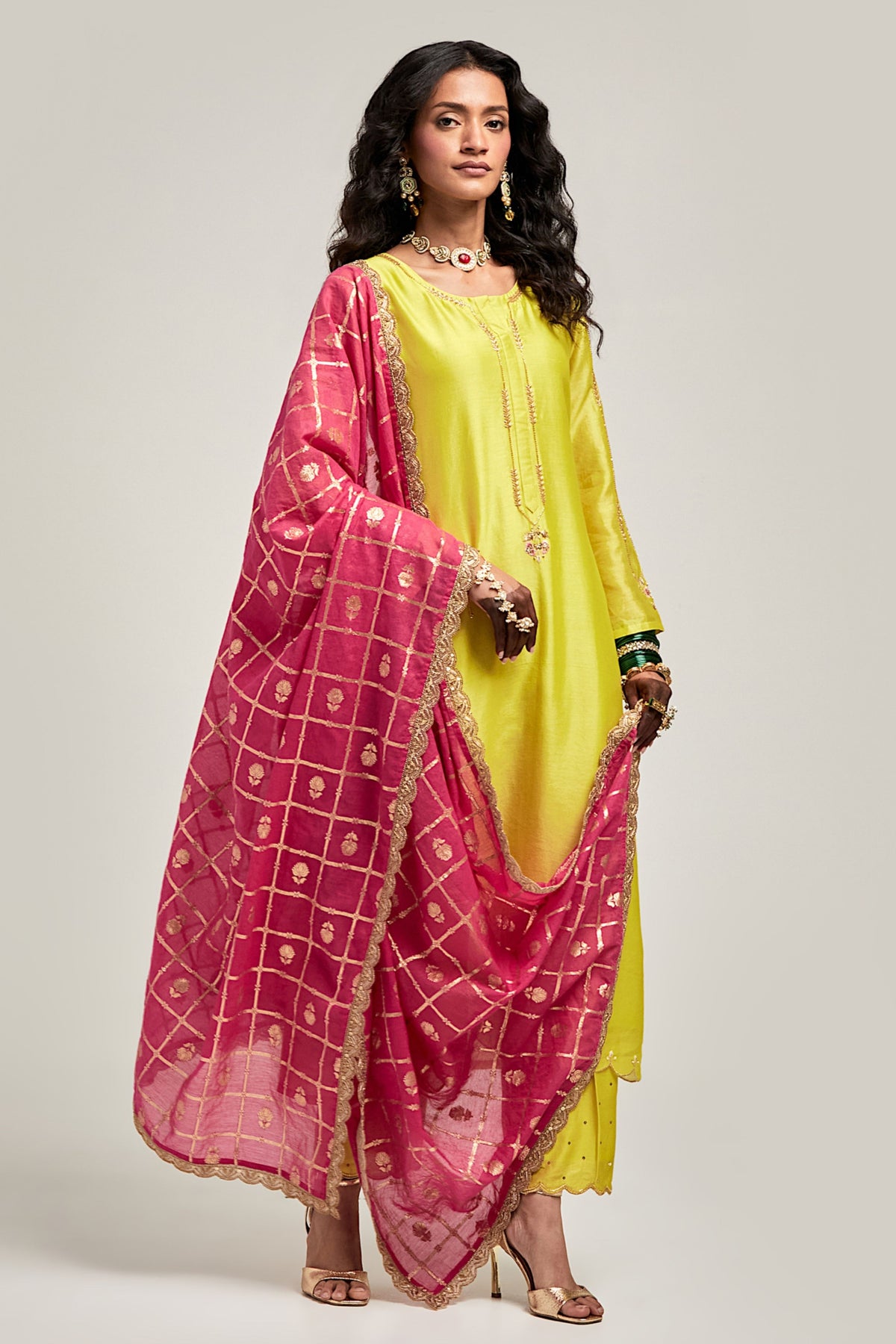Embroidered Lime Kurta Set
