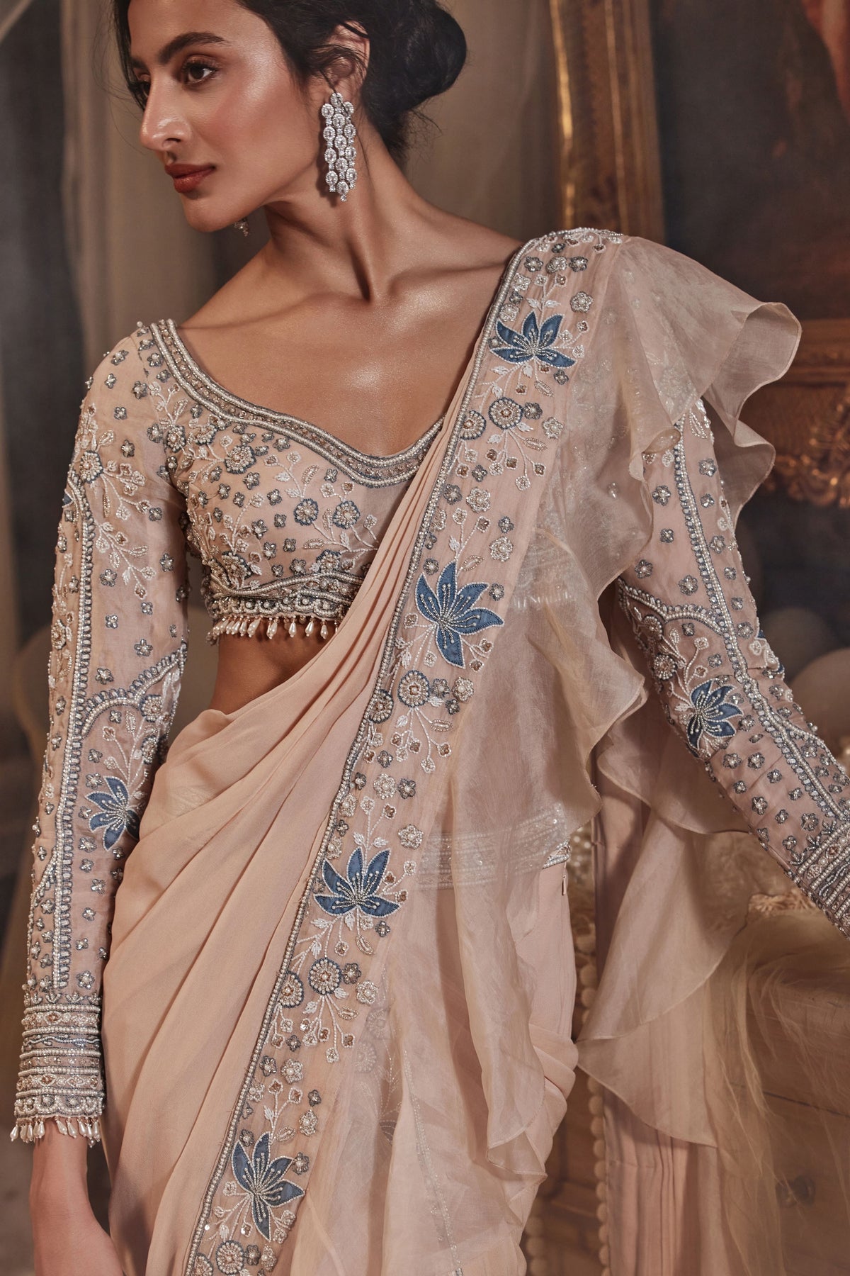Adileh Peach Draped Saree