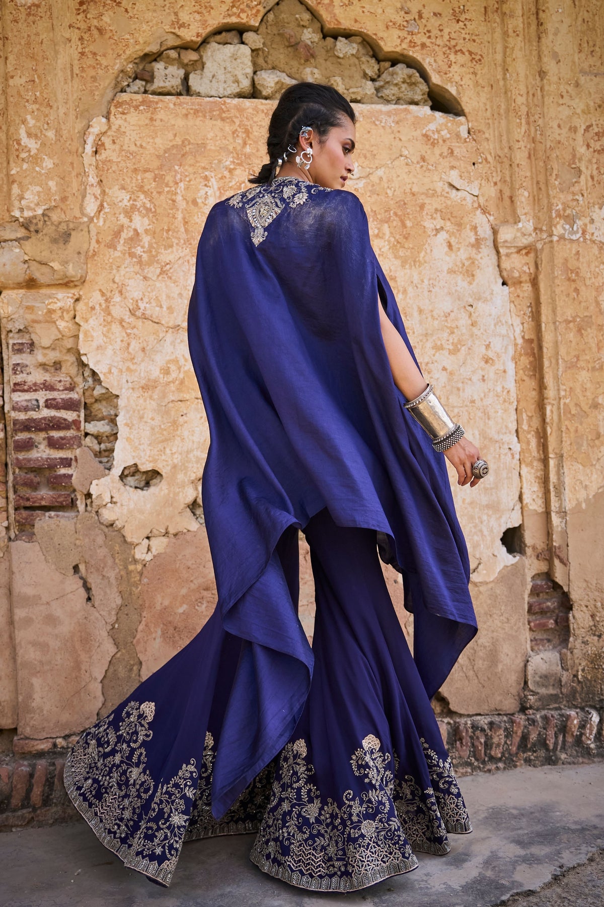 Embroidered Purple Sharara With Cape