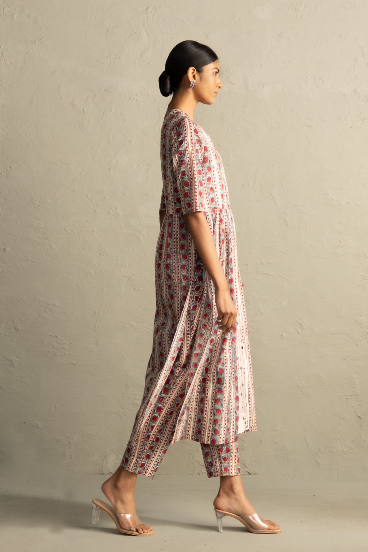 Cream Angrakha Straight Kurta Set