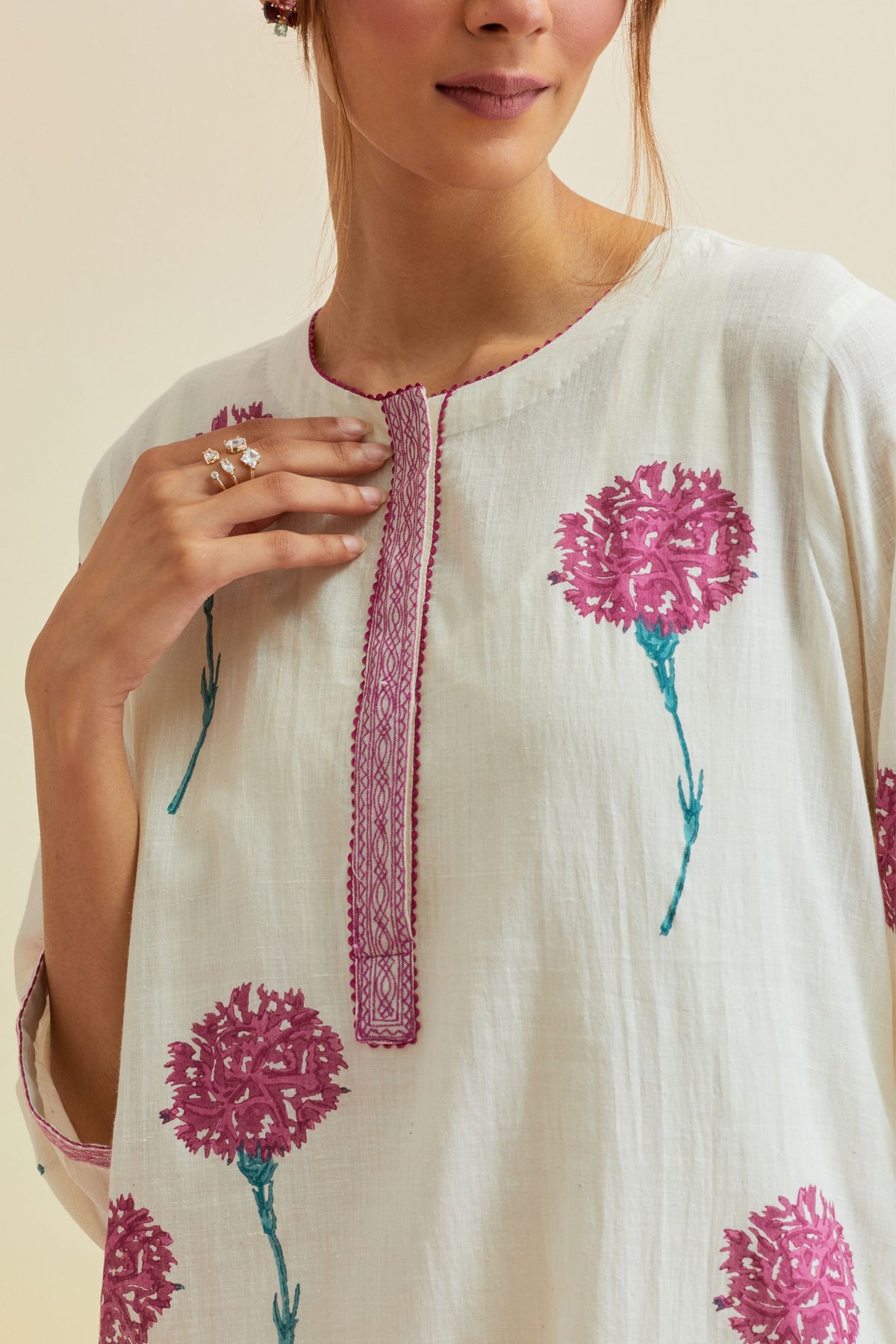 Off-white Embroidered Kurta Set