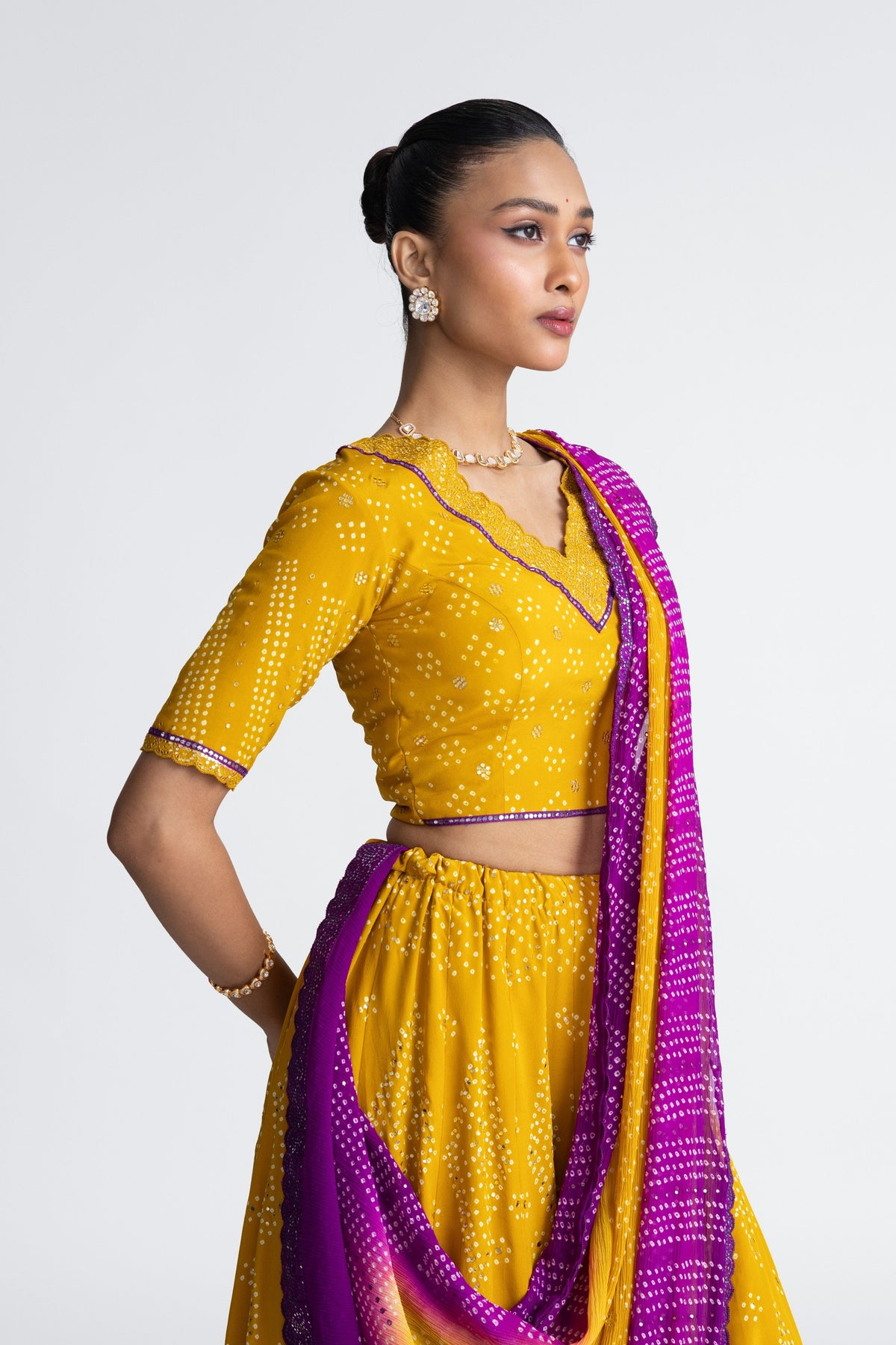 Yellow Bandhani Lehenga