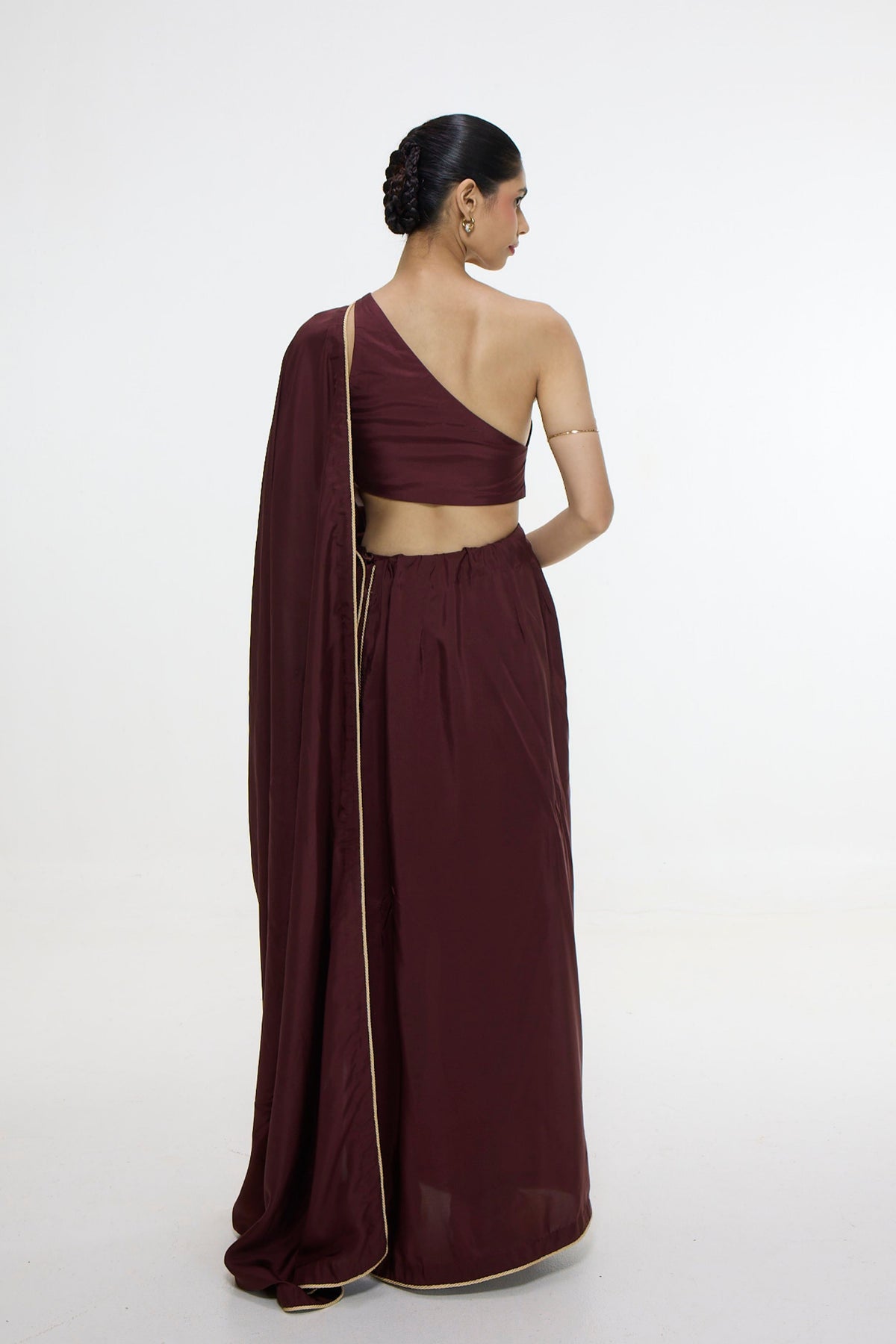 Chestnut Mashroo Silk Drape Saree