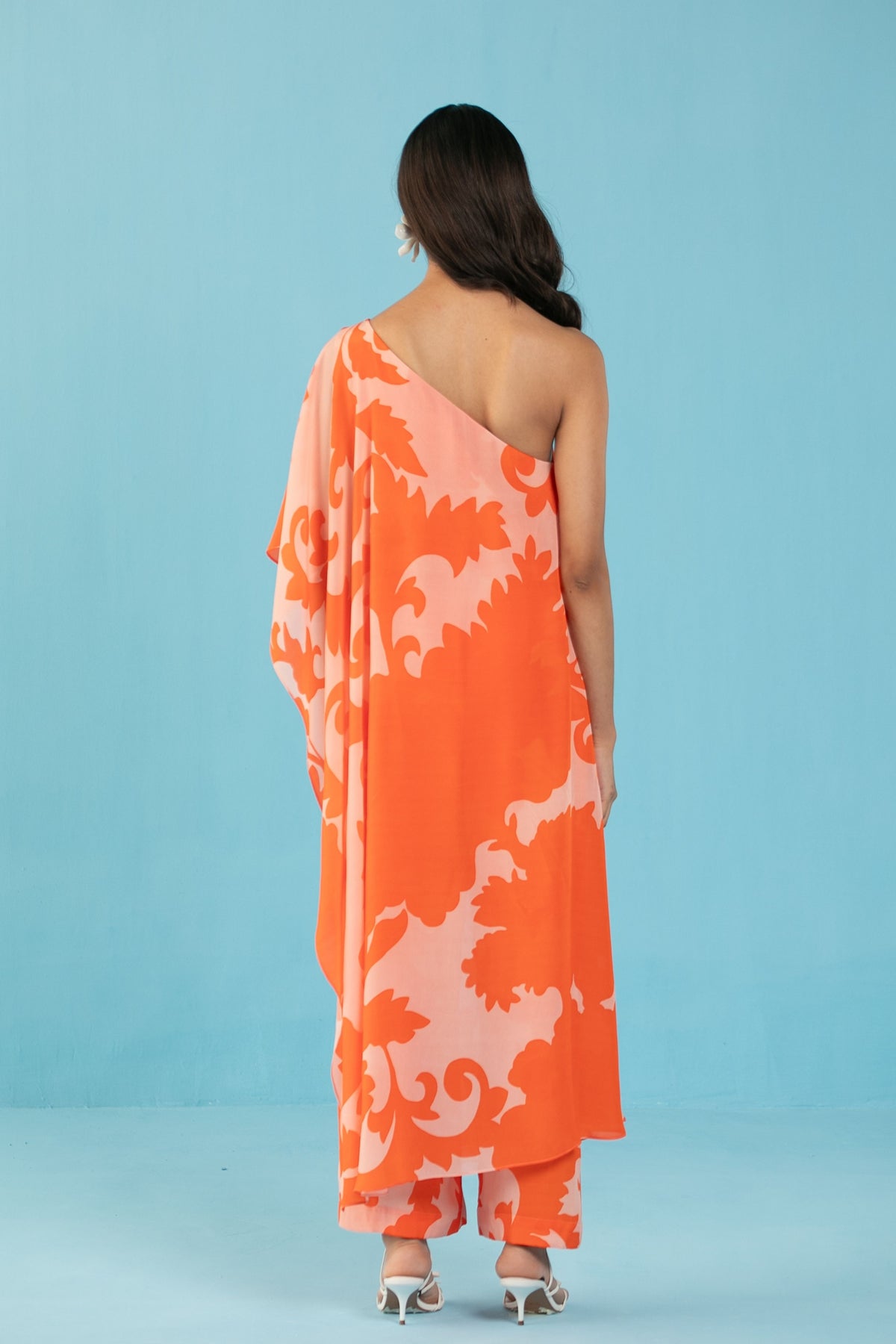 Neon Orange Draped Jumpsuit