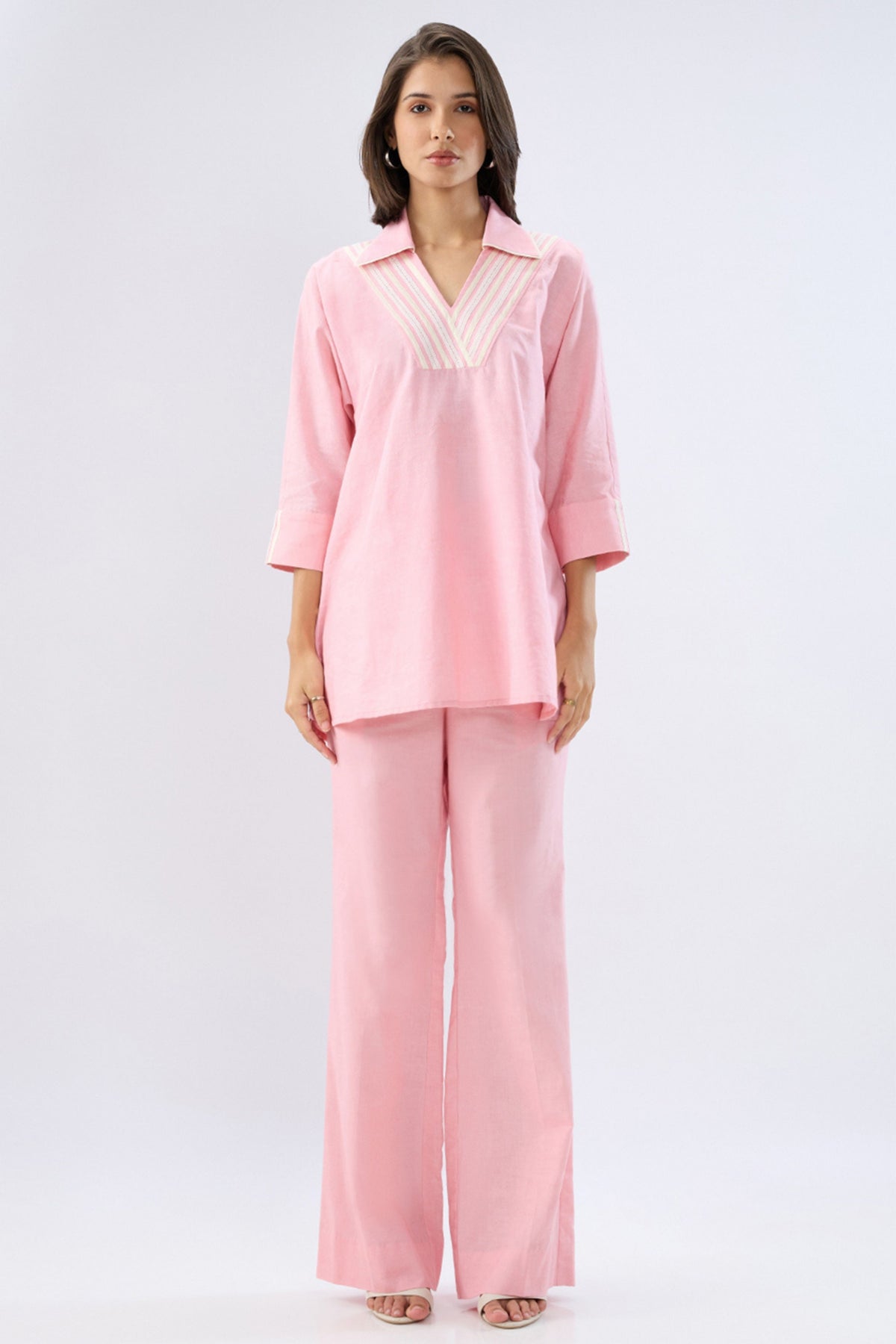 Pink V-neck Co-ord Set