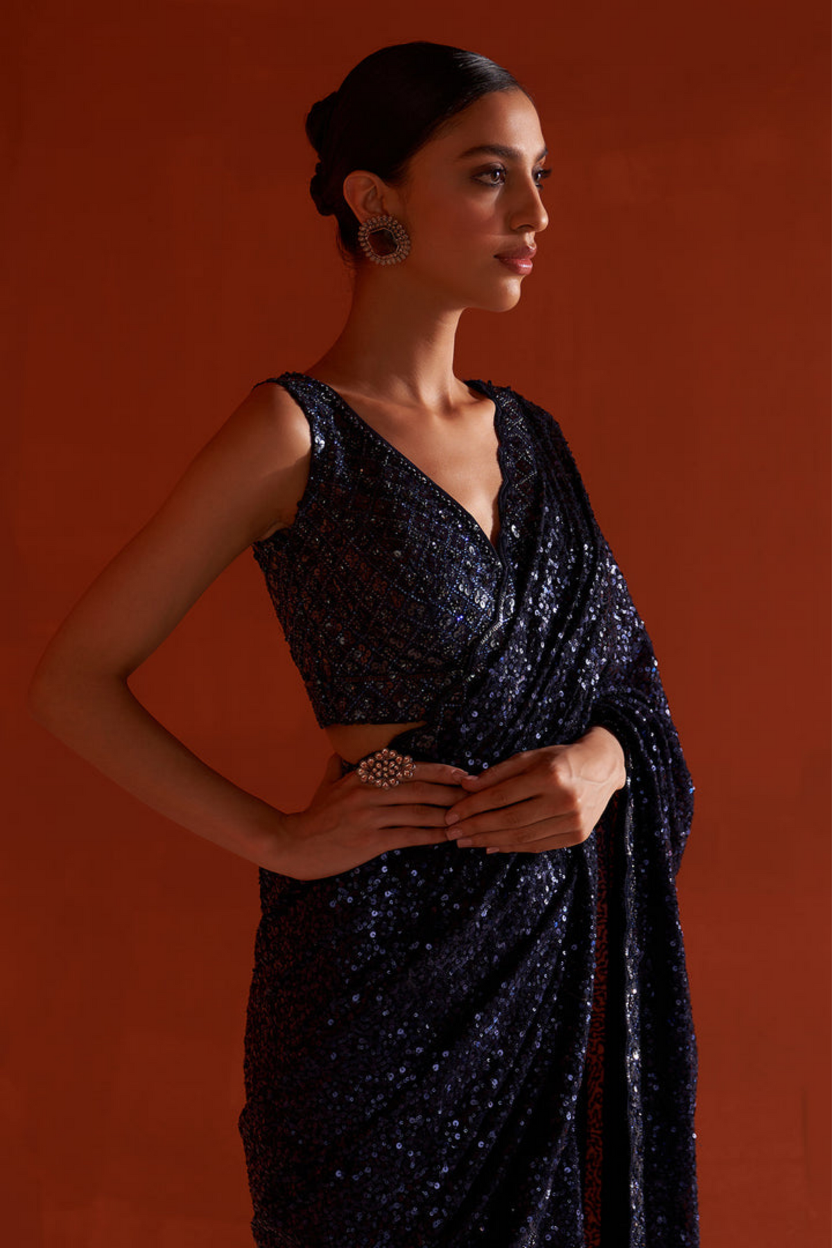 Midnight Blue Georgette Saree