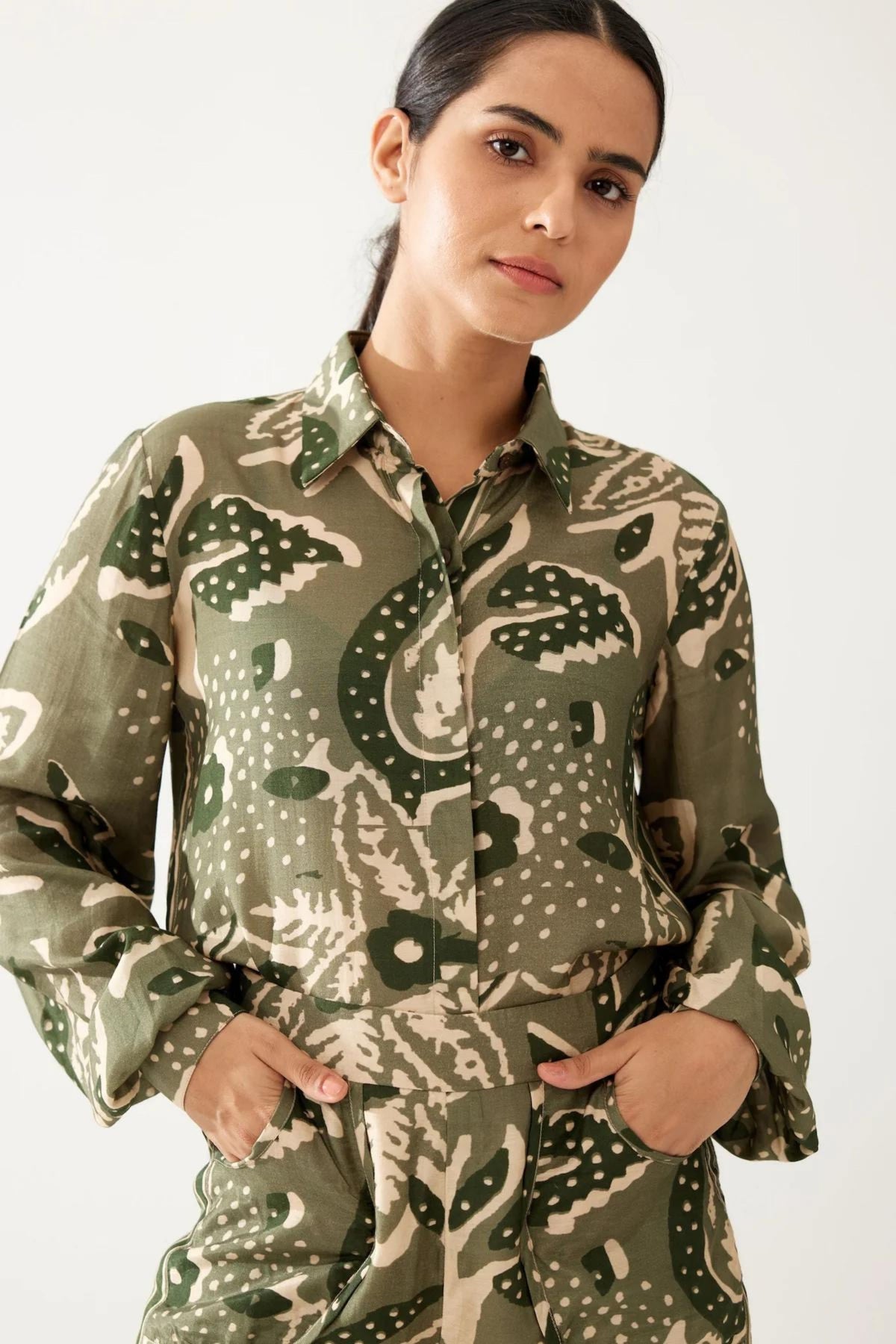 Green And Cream Floral Shirt