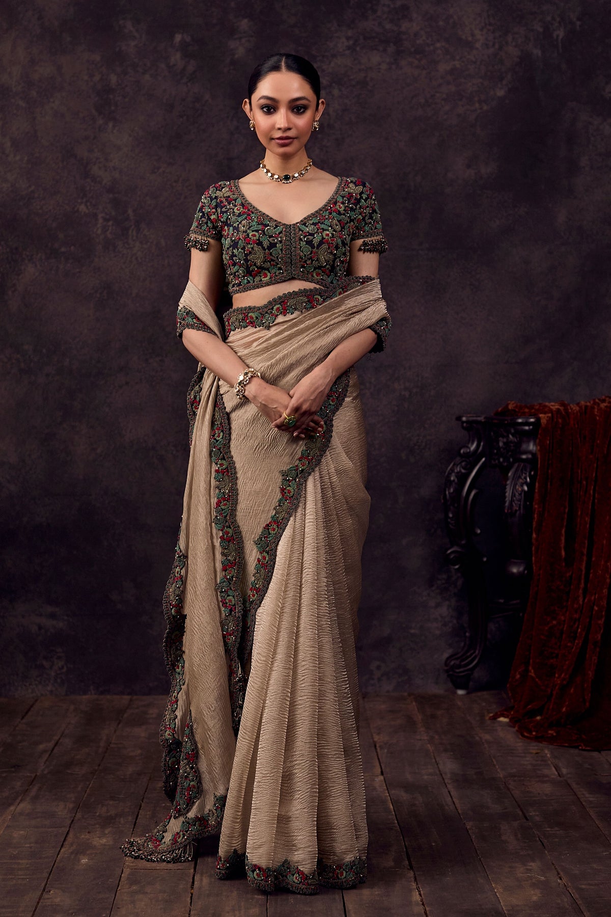 Up Dori Crushed Tissue Saree