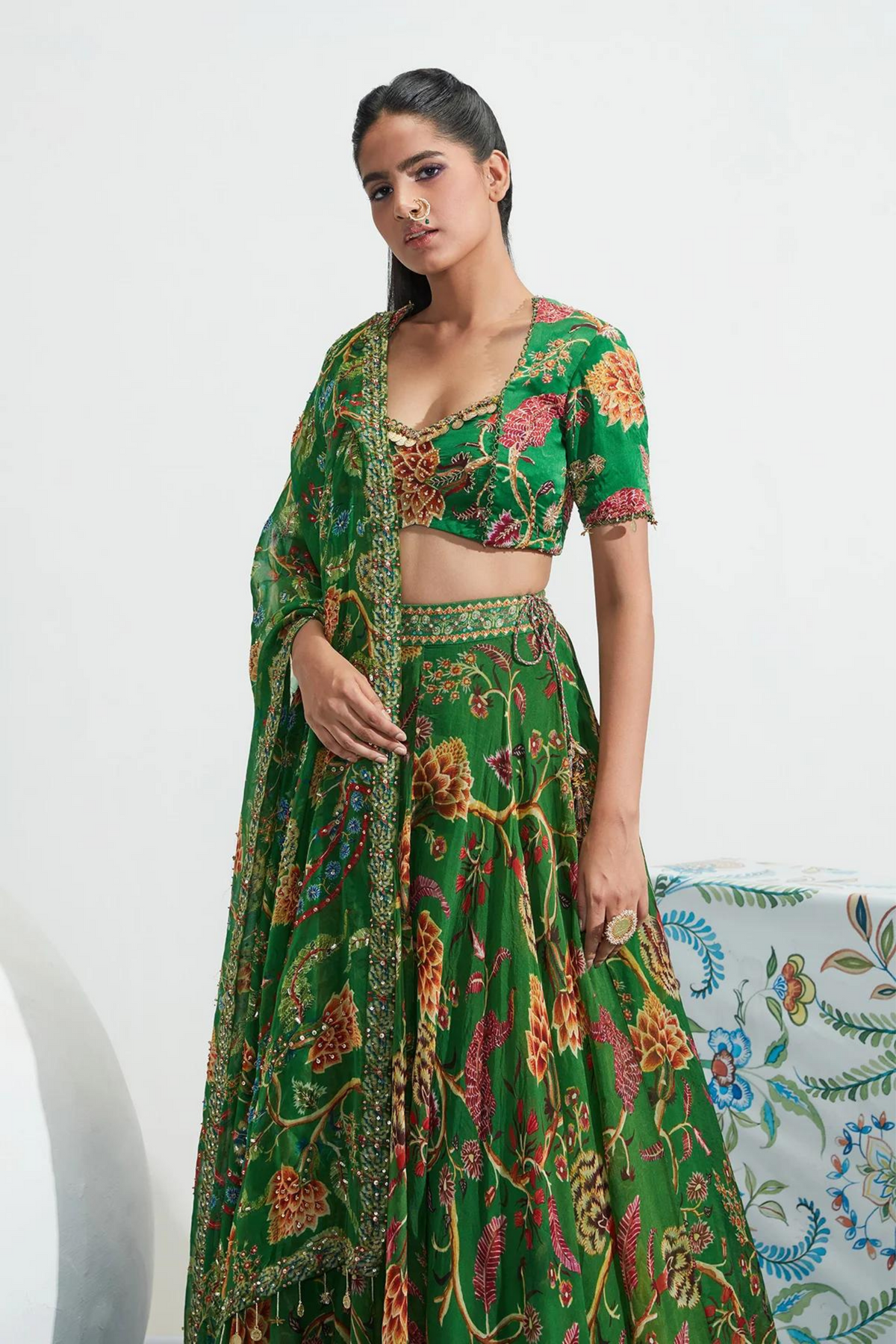 Sarah Green Embroidered Lehenga Set