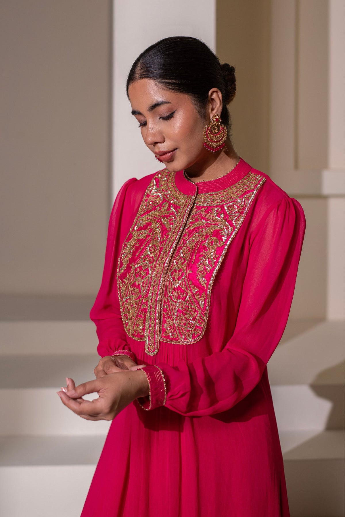 Fuchsia Pink  Embellished Dress