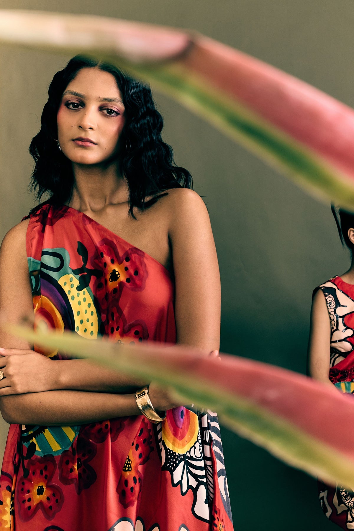 Vase Face One Shoulder Kaftan Dress