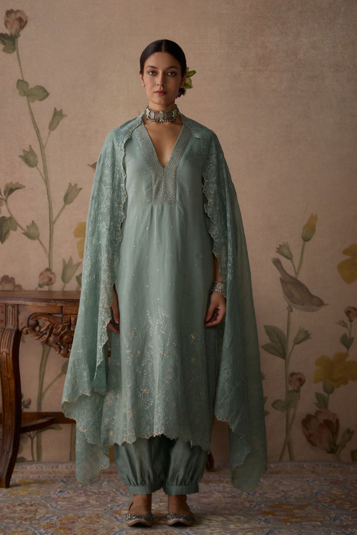 Powder Blue Scalloped Kurta Set
