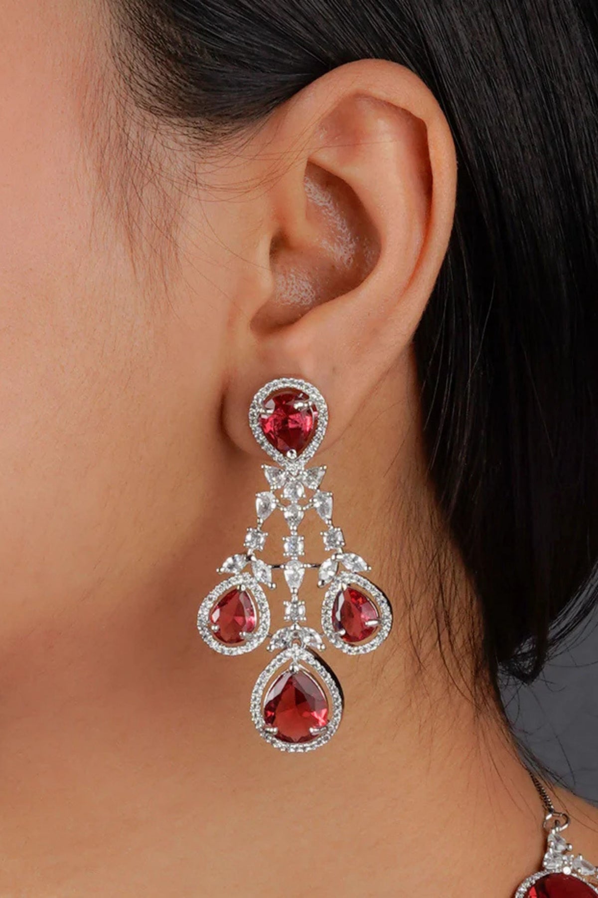 Red Faux Diamond Necklace Set