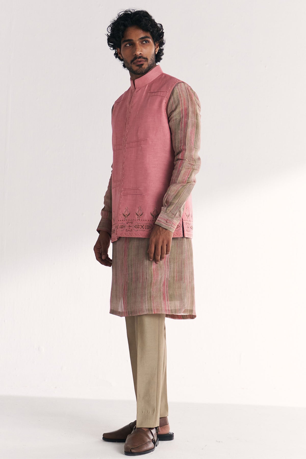 Dino Pink Nehru Jacket Set