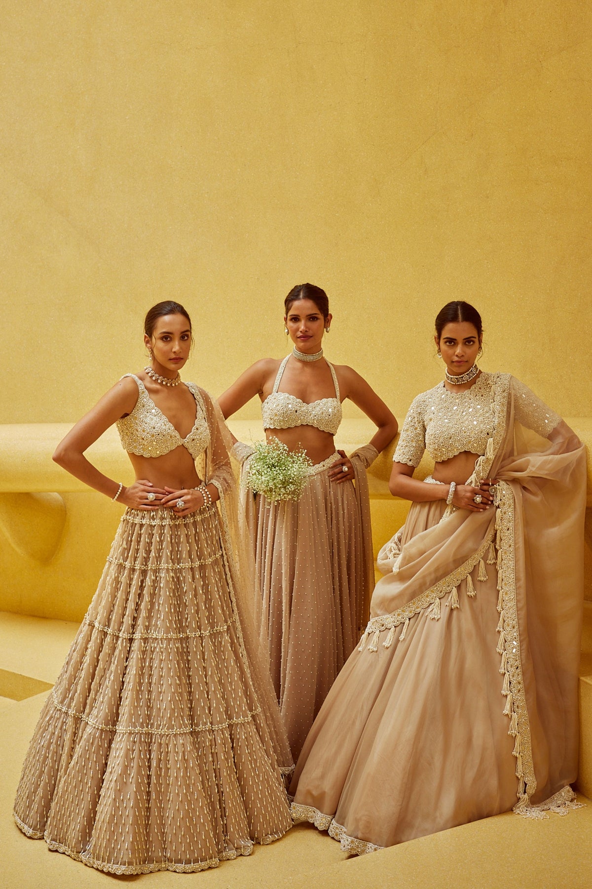 Light Beige Multi Tier Lehenga Set