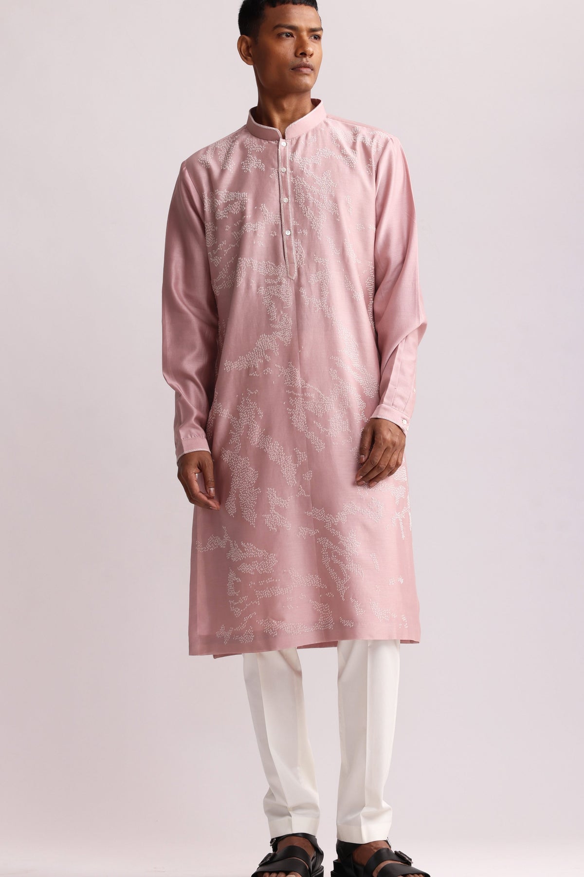 Shadow Embroidered Old Rose Kurta Set