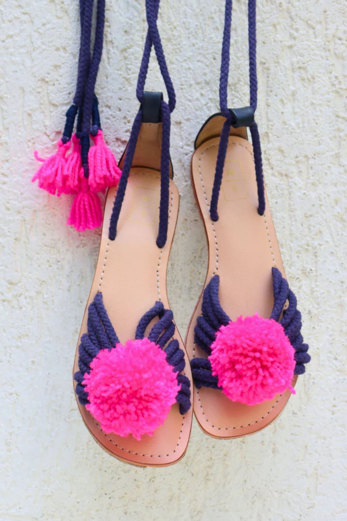 Paula Navy &amp; Pink Tie Up Sandals