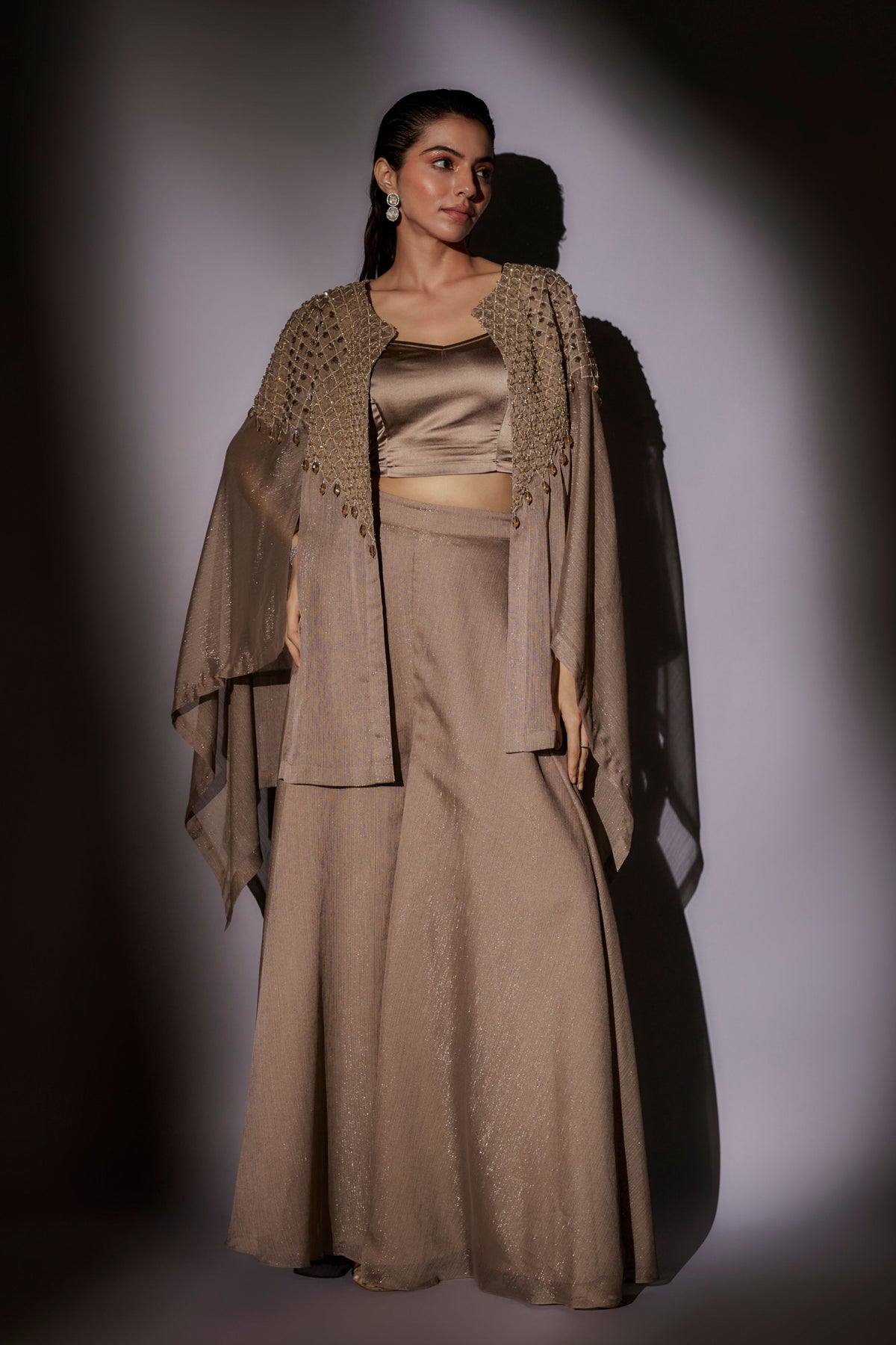 Coffee Embroidered Sharara Set