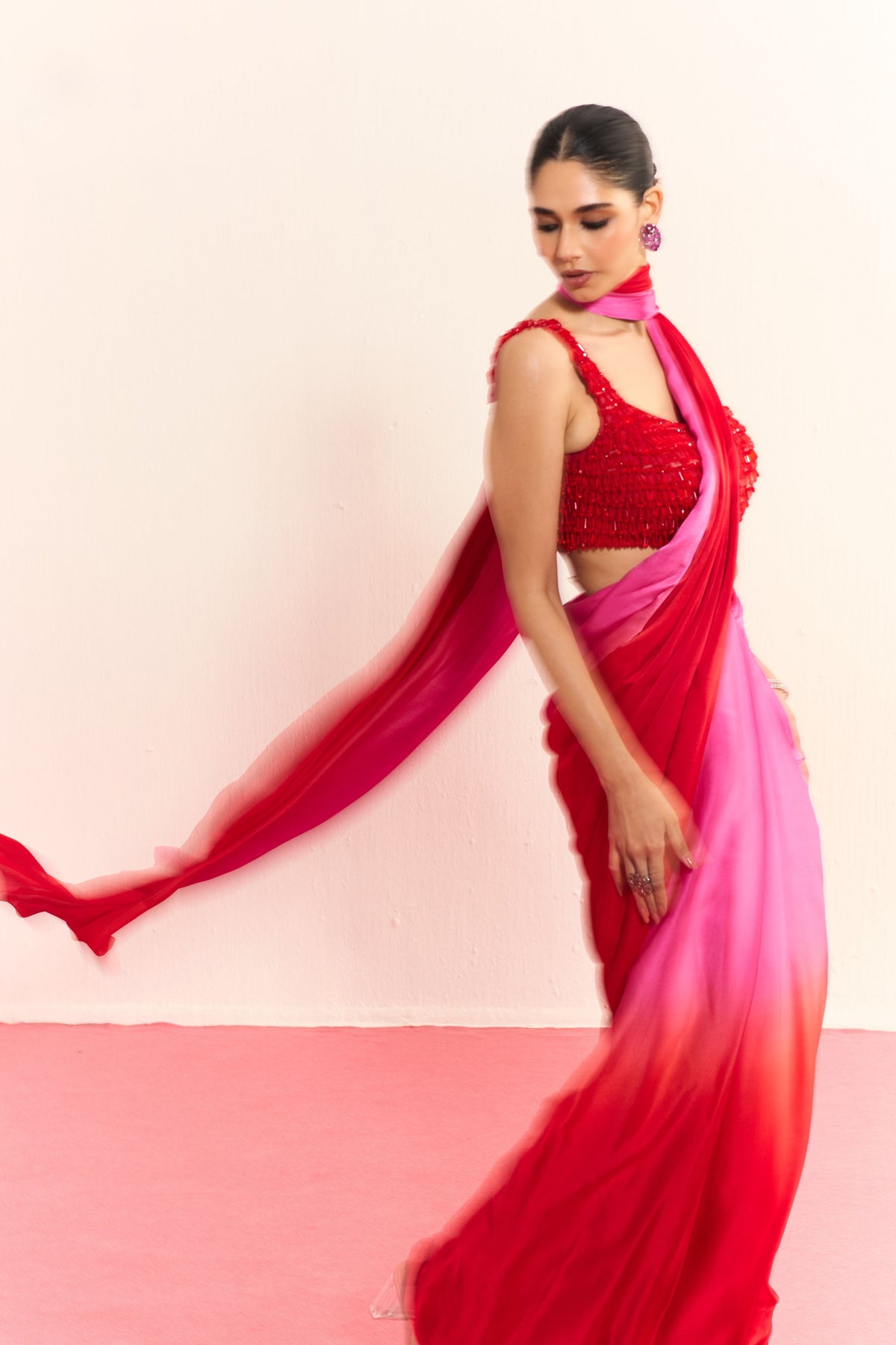 Rosé Ember Draped Saree Set