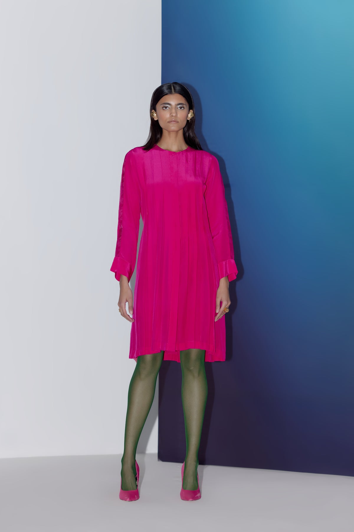 Hot Pink Box Pleat Dress