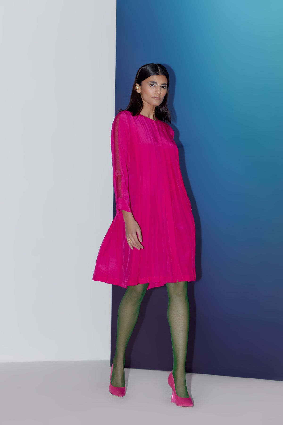 Hot Pink Box Pleat Dress