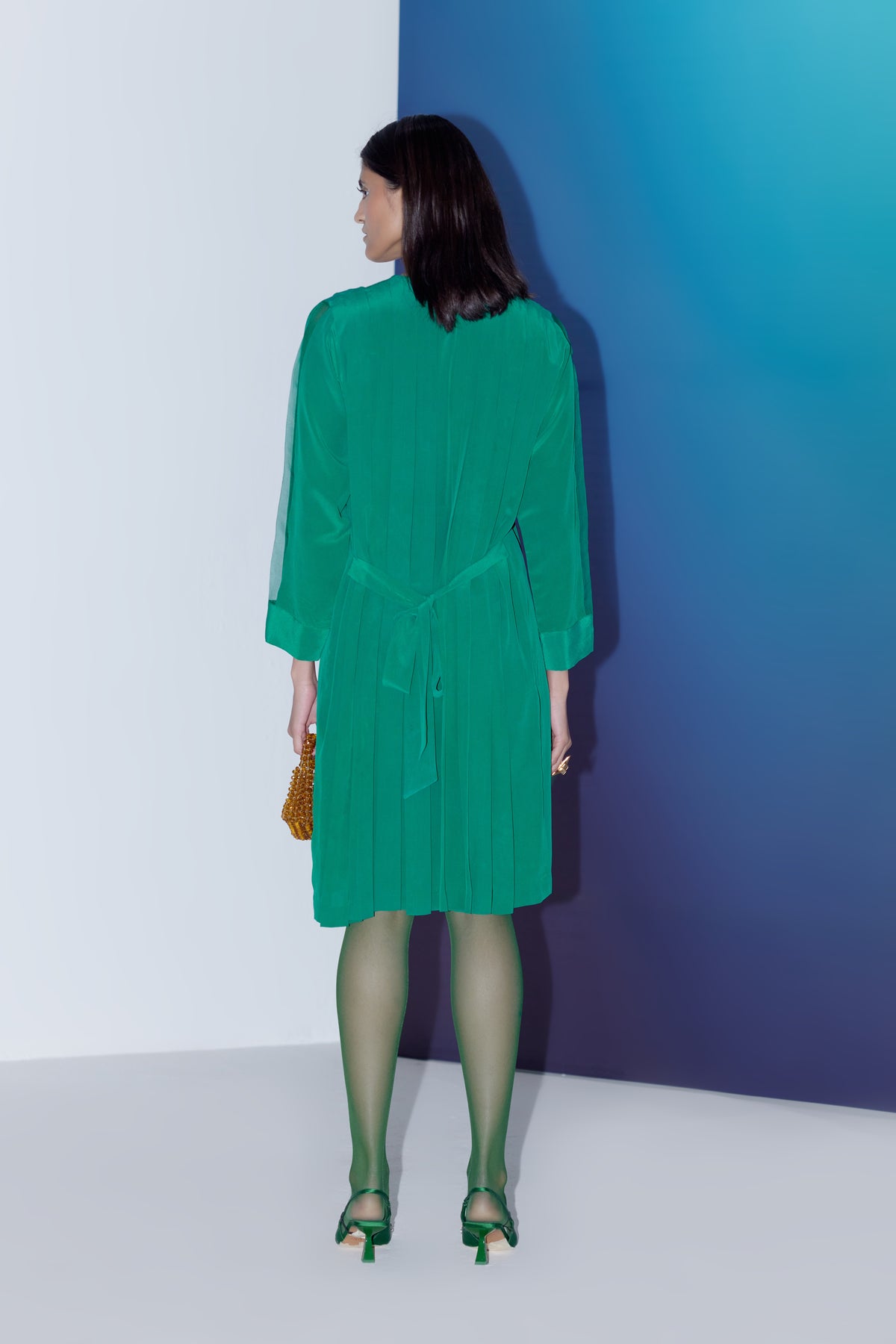 Emerald Green Box Pleat Dress