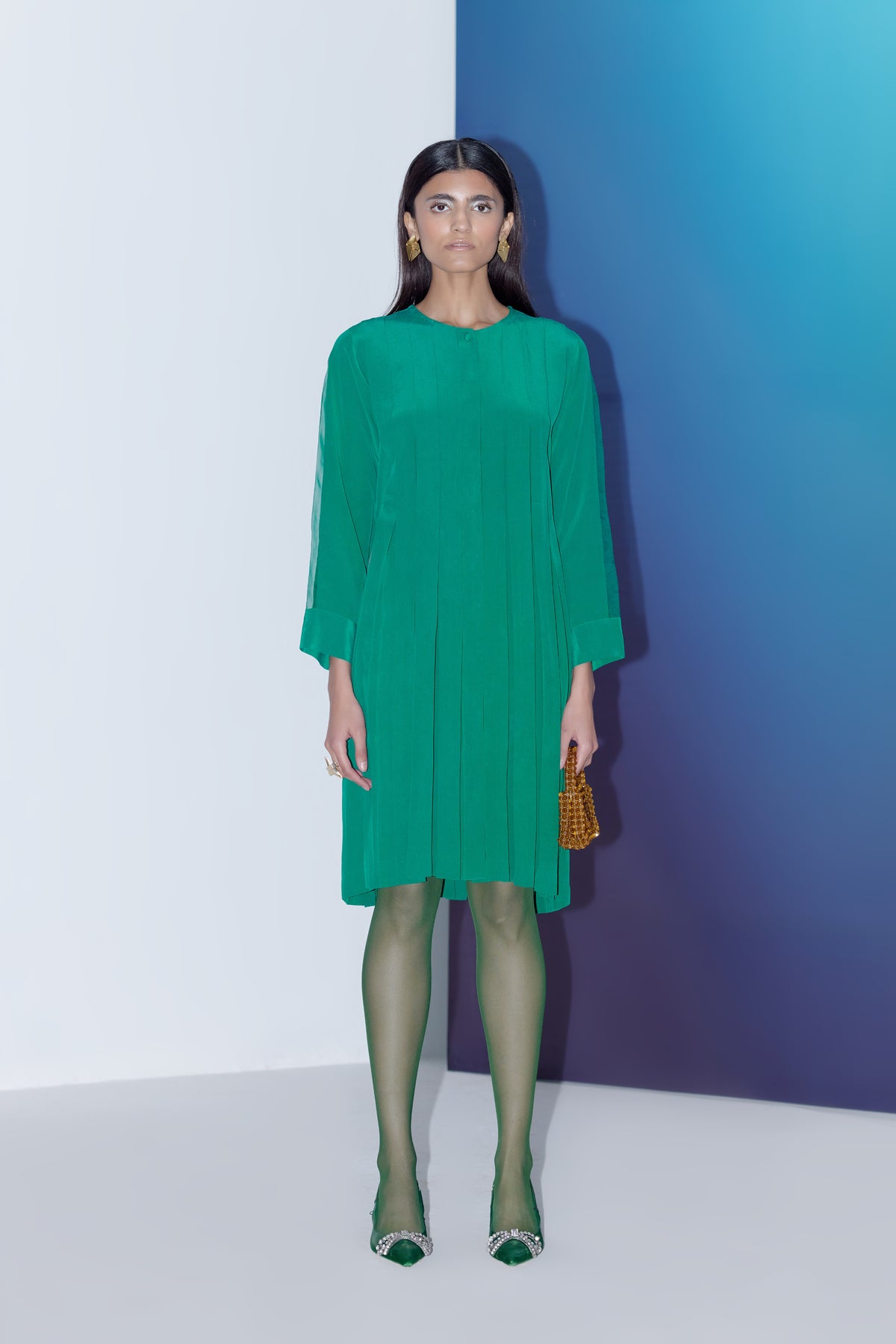 Emerald Green Box Pleat Dress
