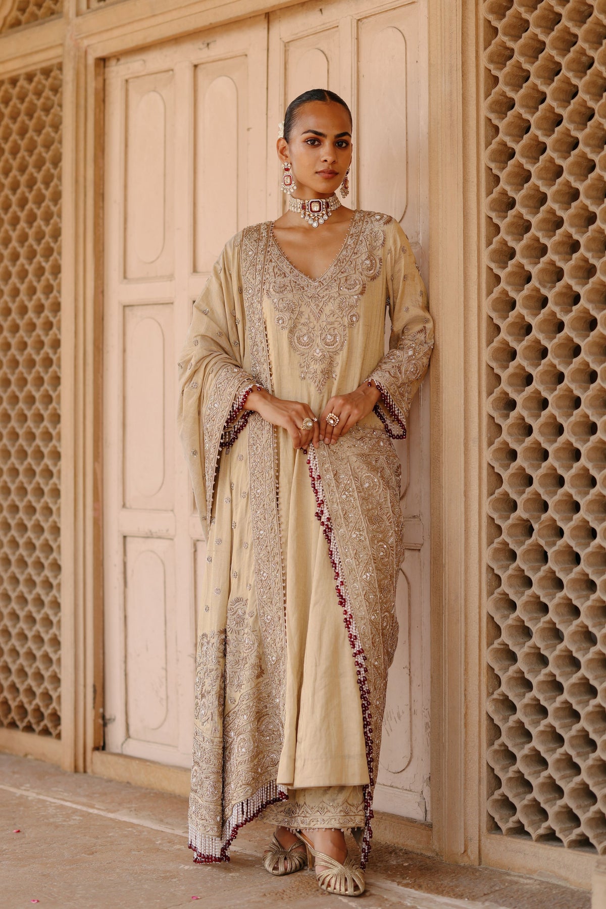 Rooh Gold Anarkali Set