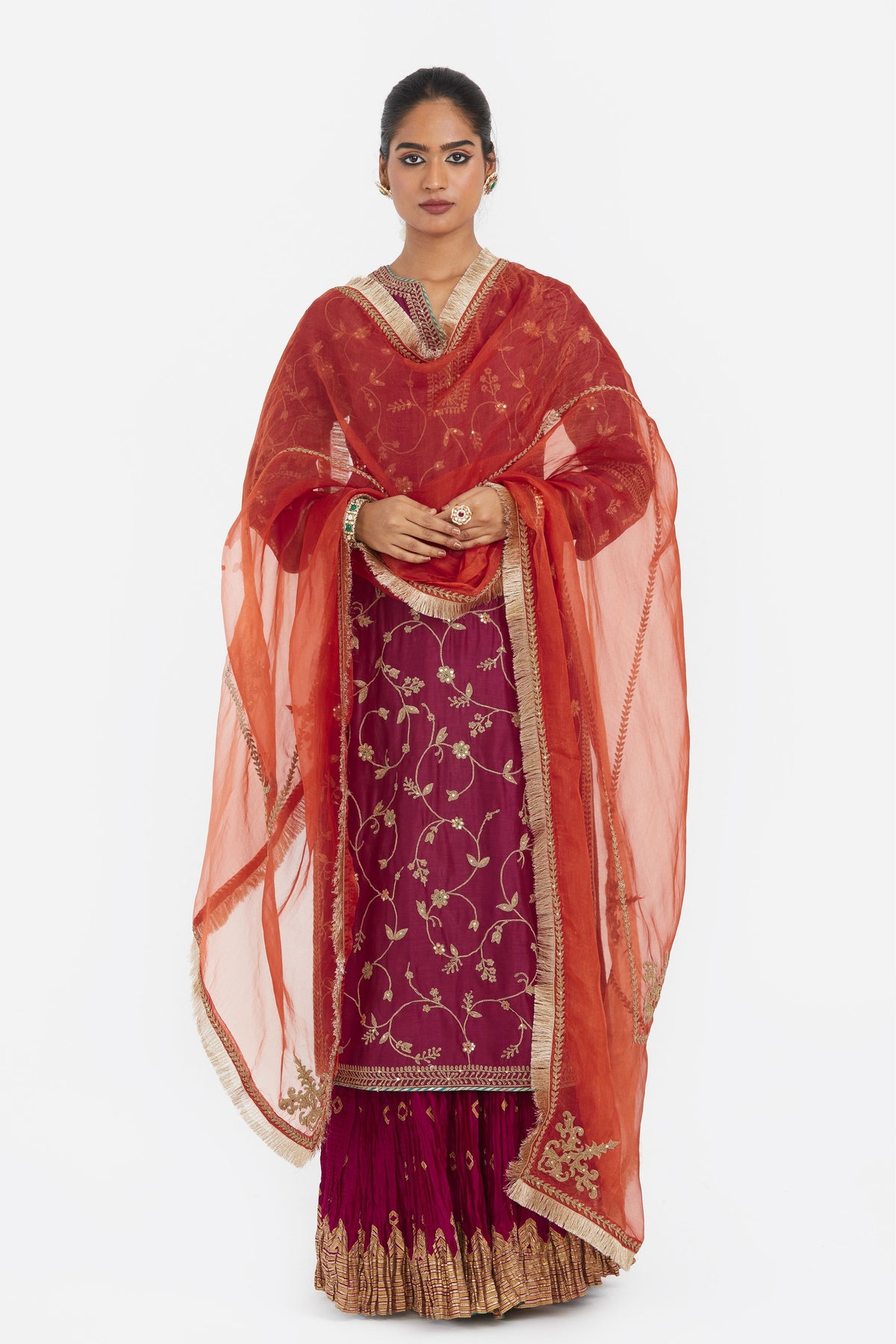Chanderi Red Lehenga Set