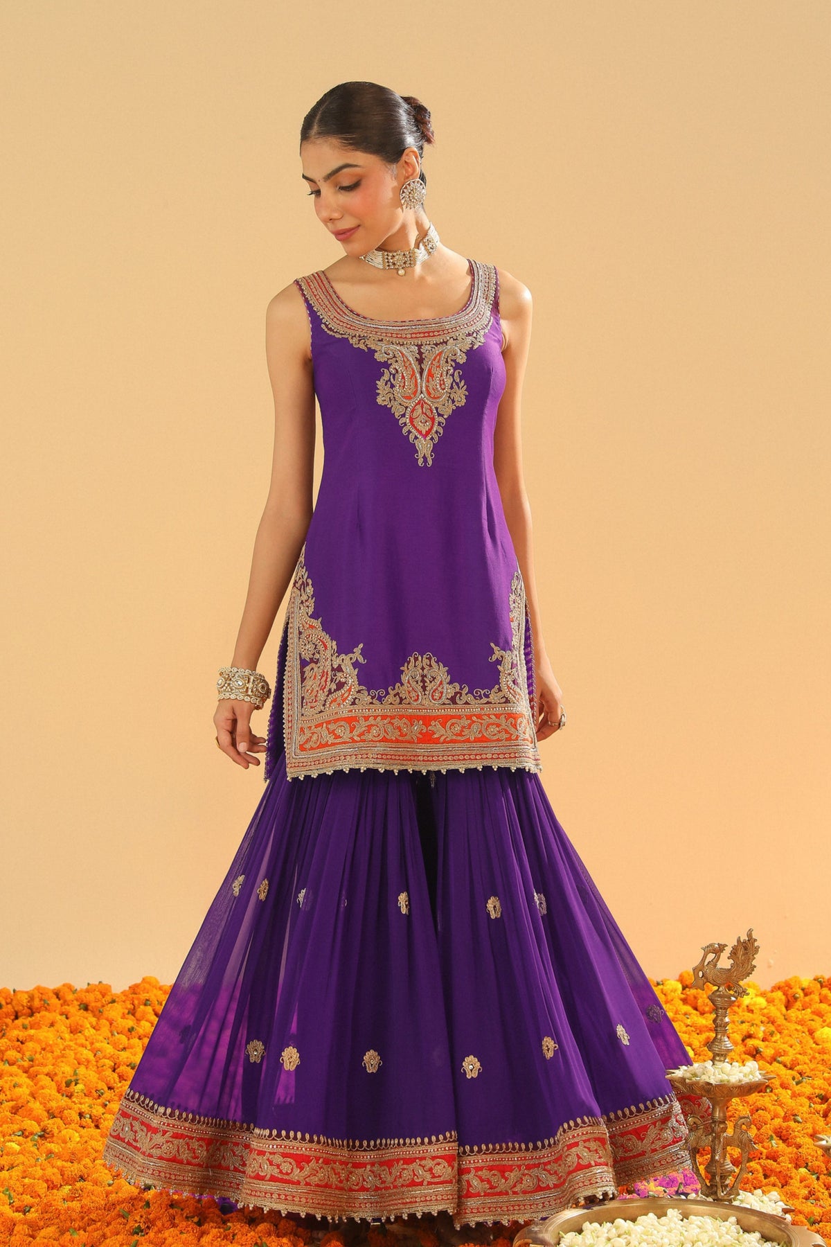 Purple Kurta Sharara Set