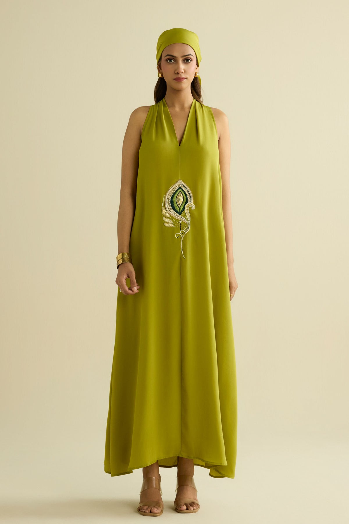 Green Embroidered Long Dress