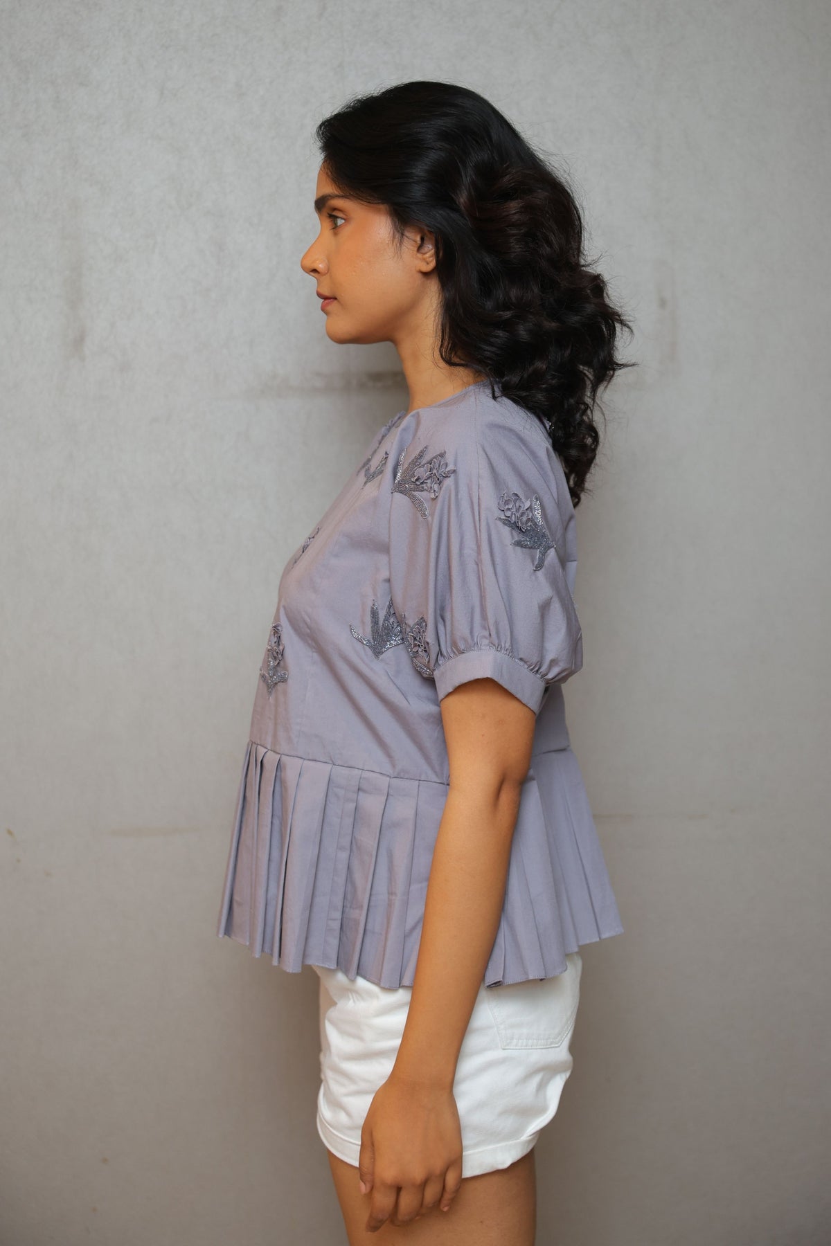 Pleated Orchid Whisper Grey Top