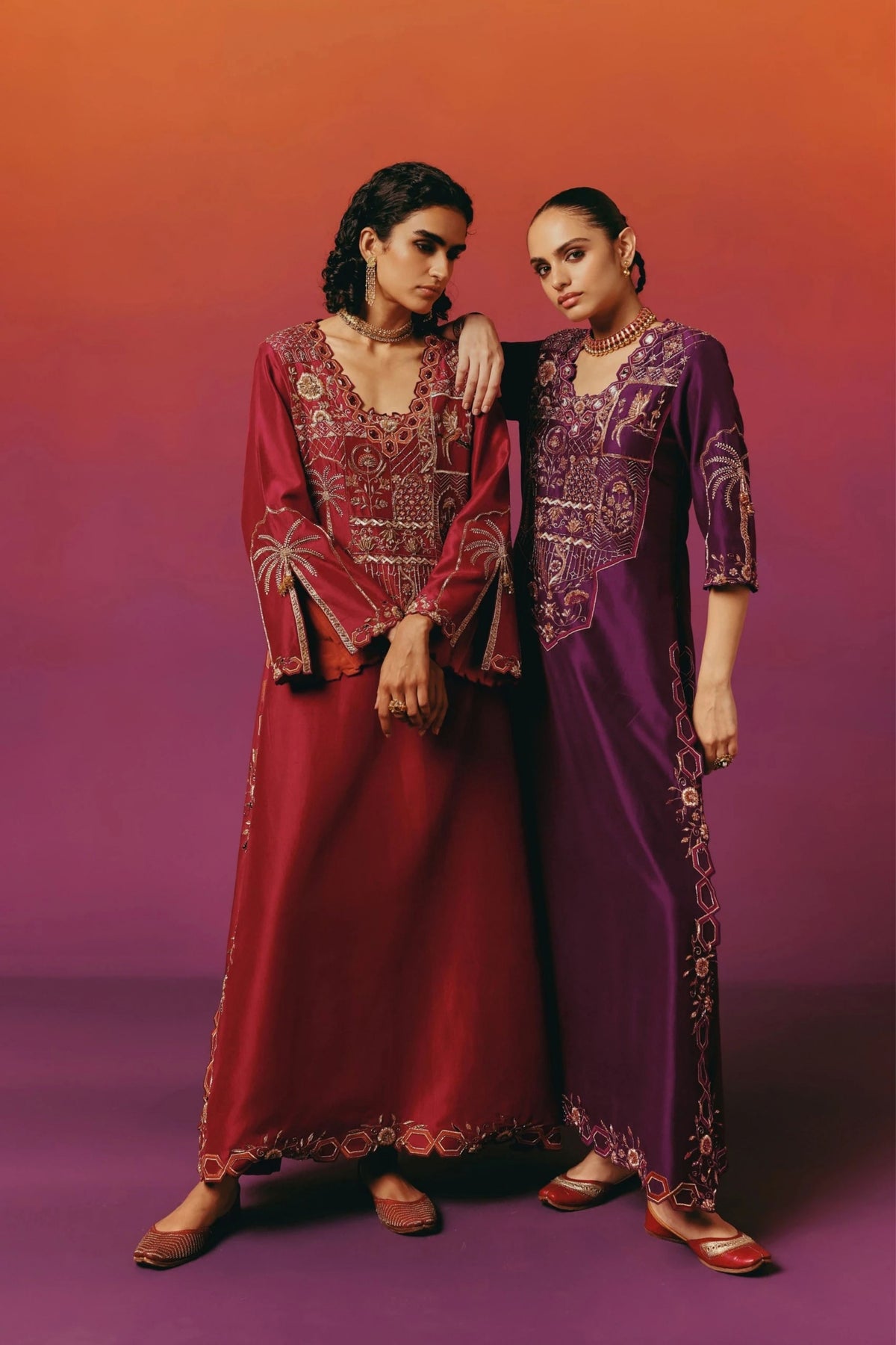 Purple Palm Long Kurta Set