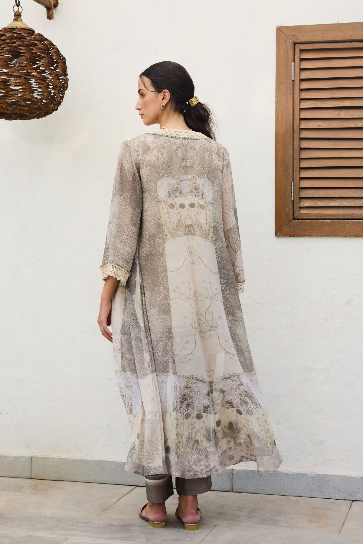 Ira Printed Embroidery Cape Set