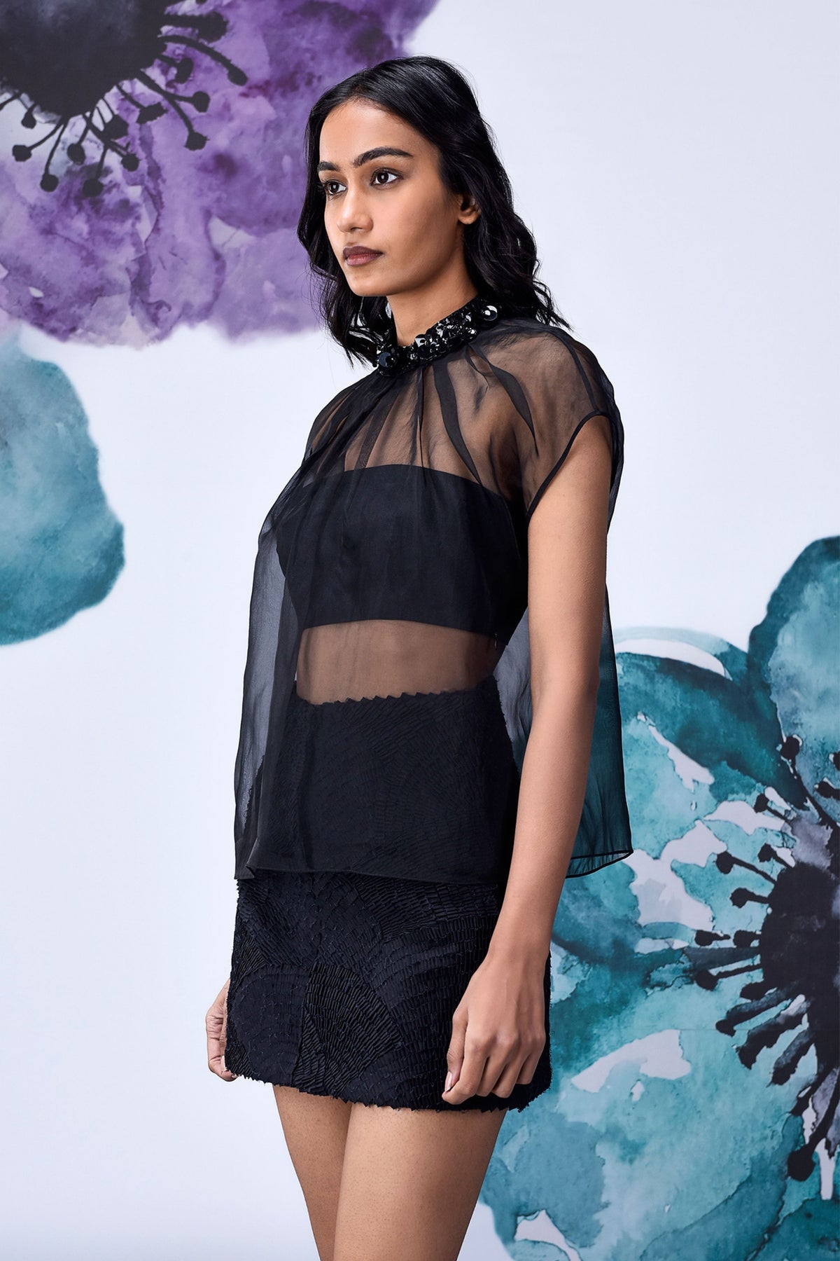 Organza Gather Neck Top