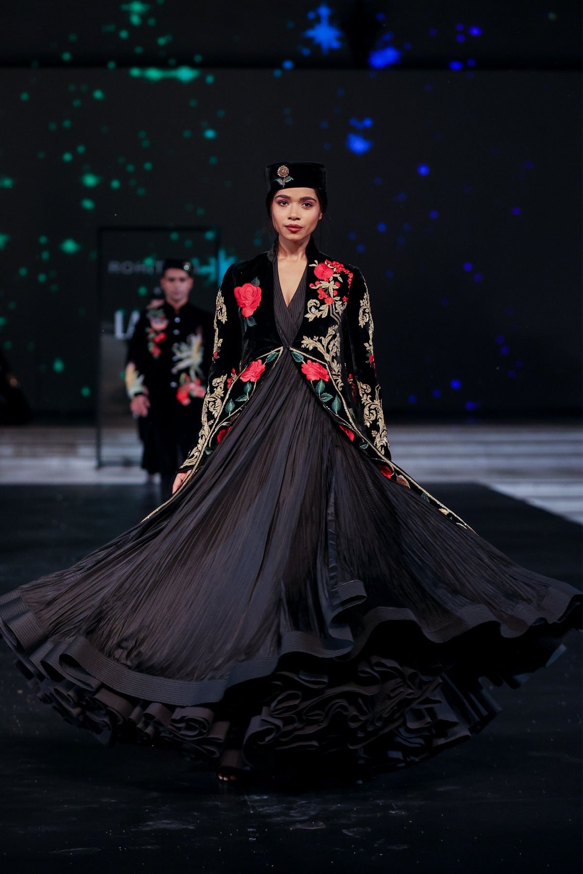 Embroidered Silk Velvet Long Jacket