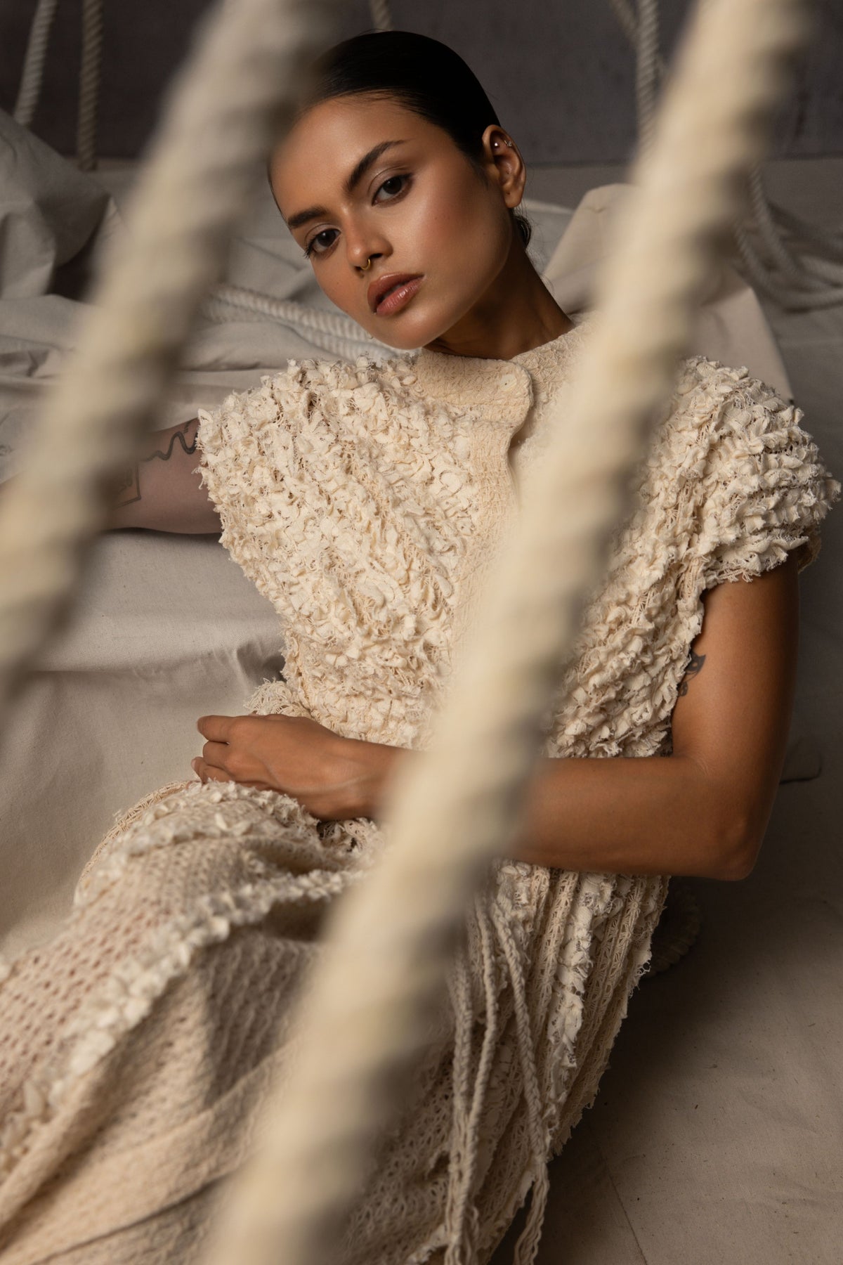 Ivory Ruched  Dress