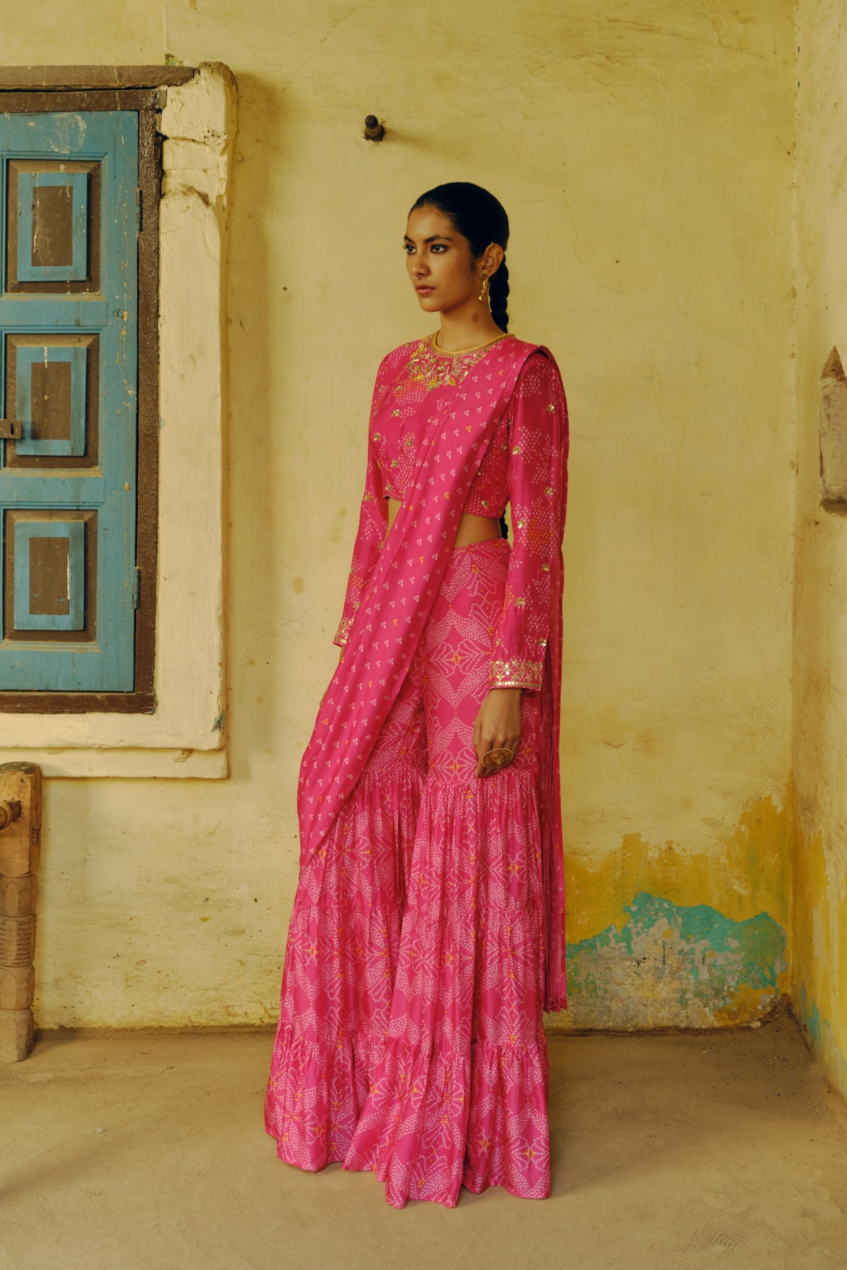 Rani Pink Sharara Saree