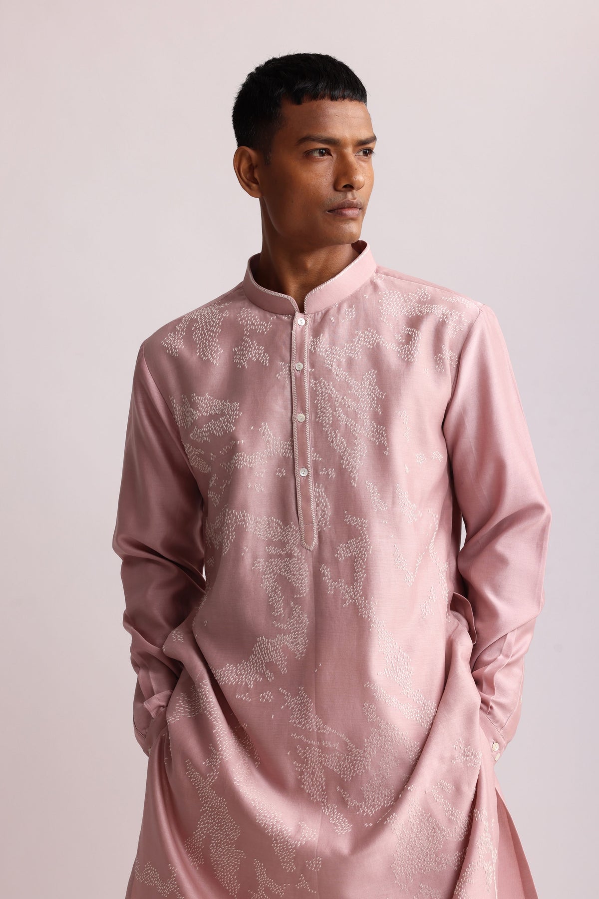 Shadow Embroidered Old Rose Kurta Set
