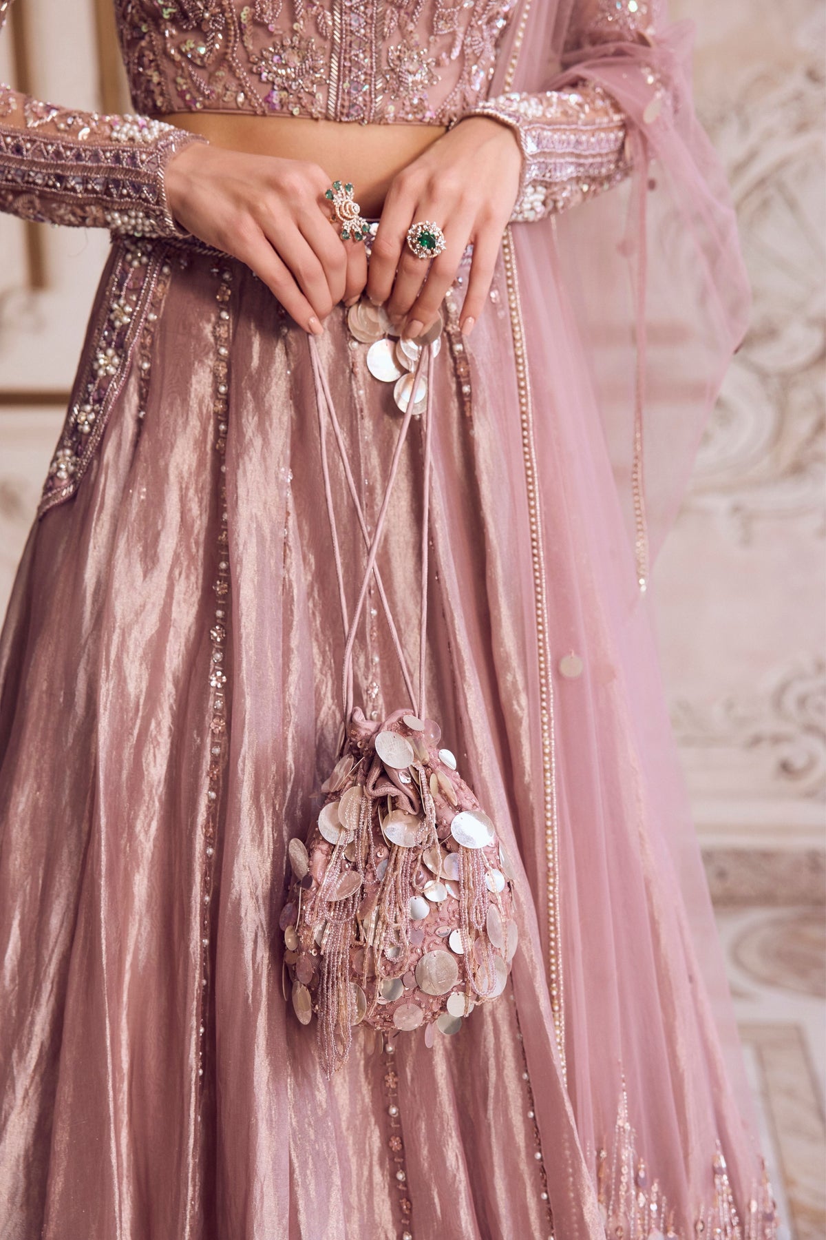 Champagne Tissue Lehenga