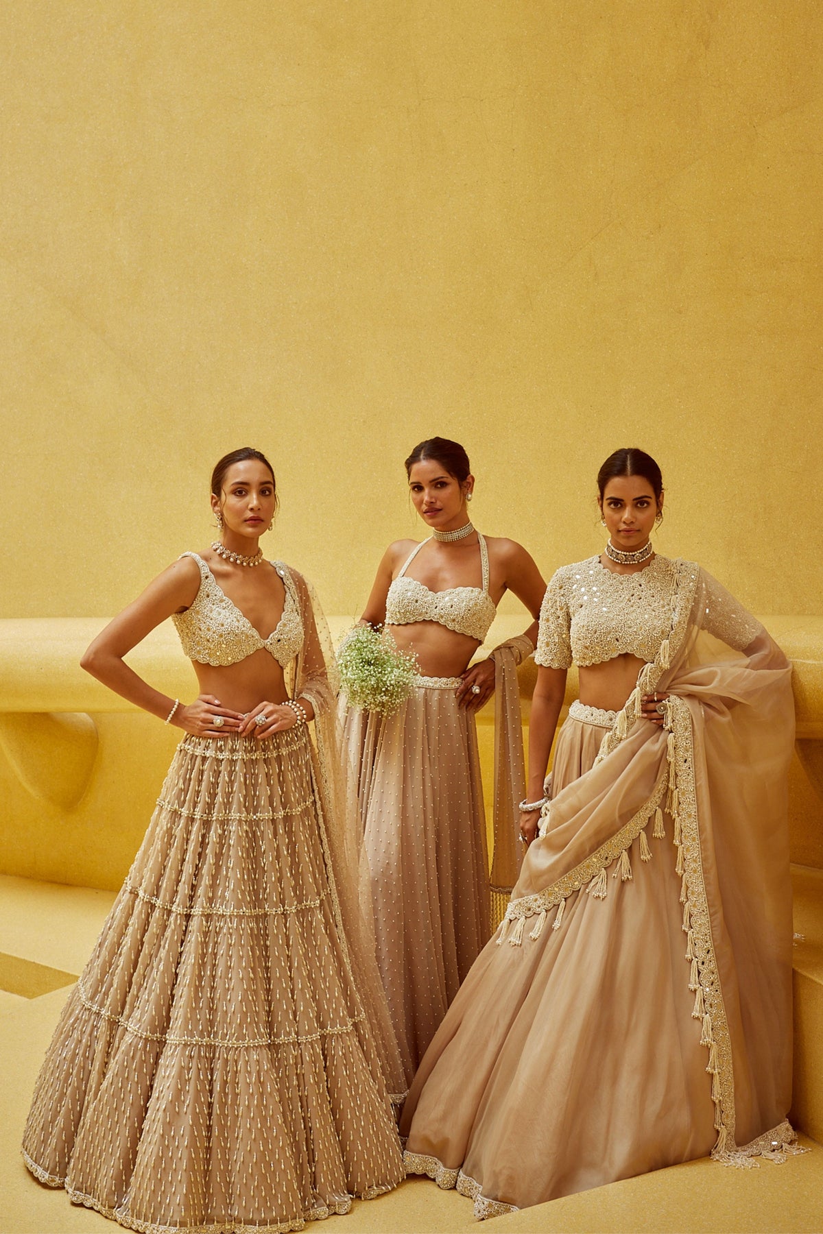 Light Beige Multi Tier Lehenga Set