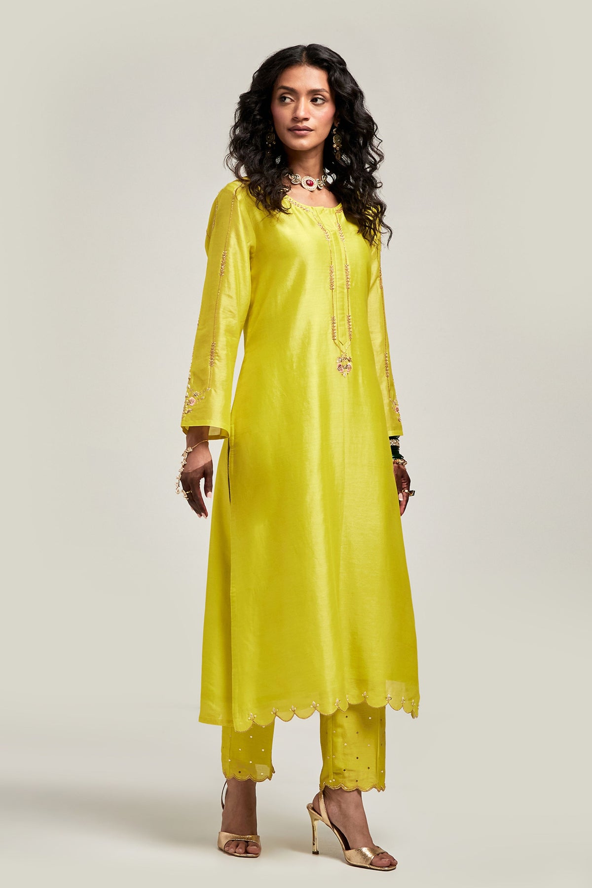 Embroidered Lime Kurta Set