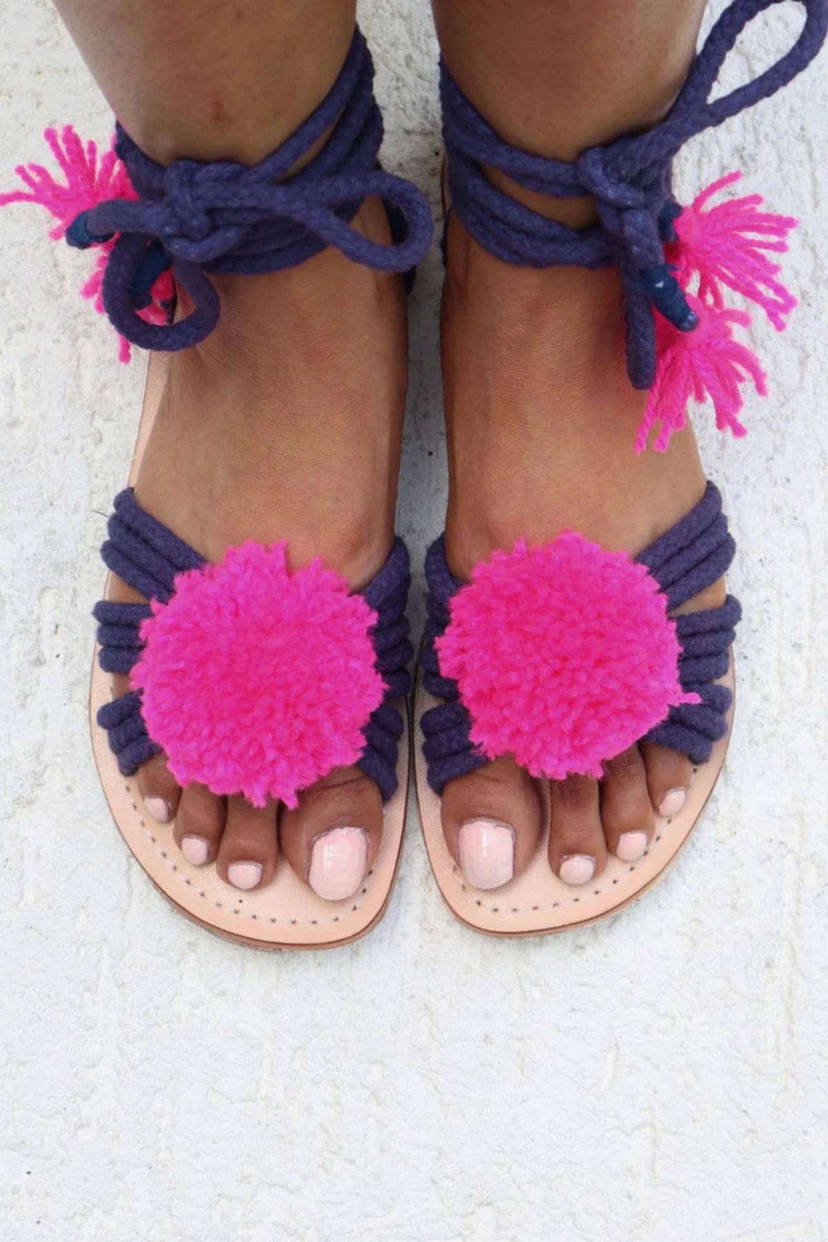Paula Navy &amp; Pink Tie Up Sandals