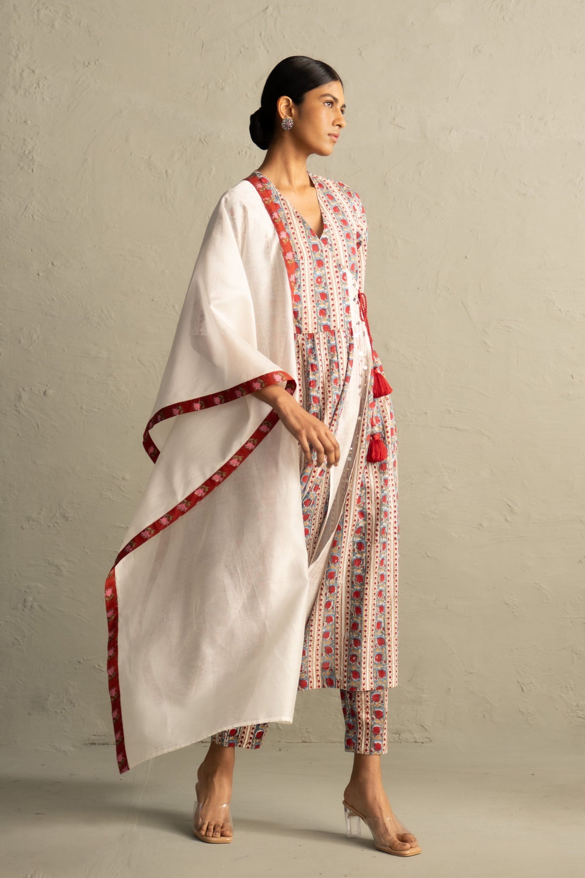 Cream Angrakha Straight Kurta Set