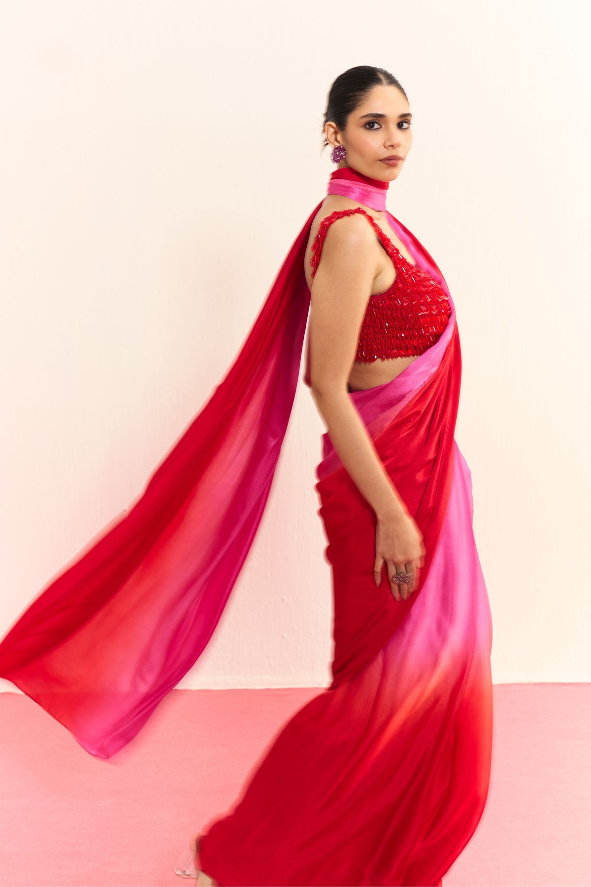 Rosé Ember Draped Saree Set
