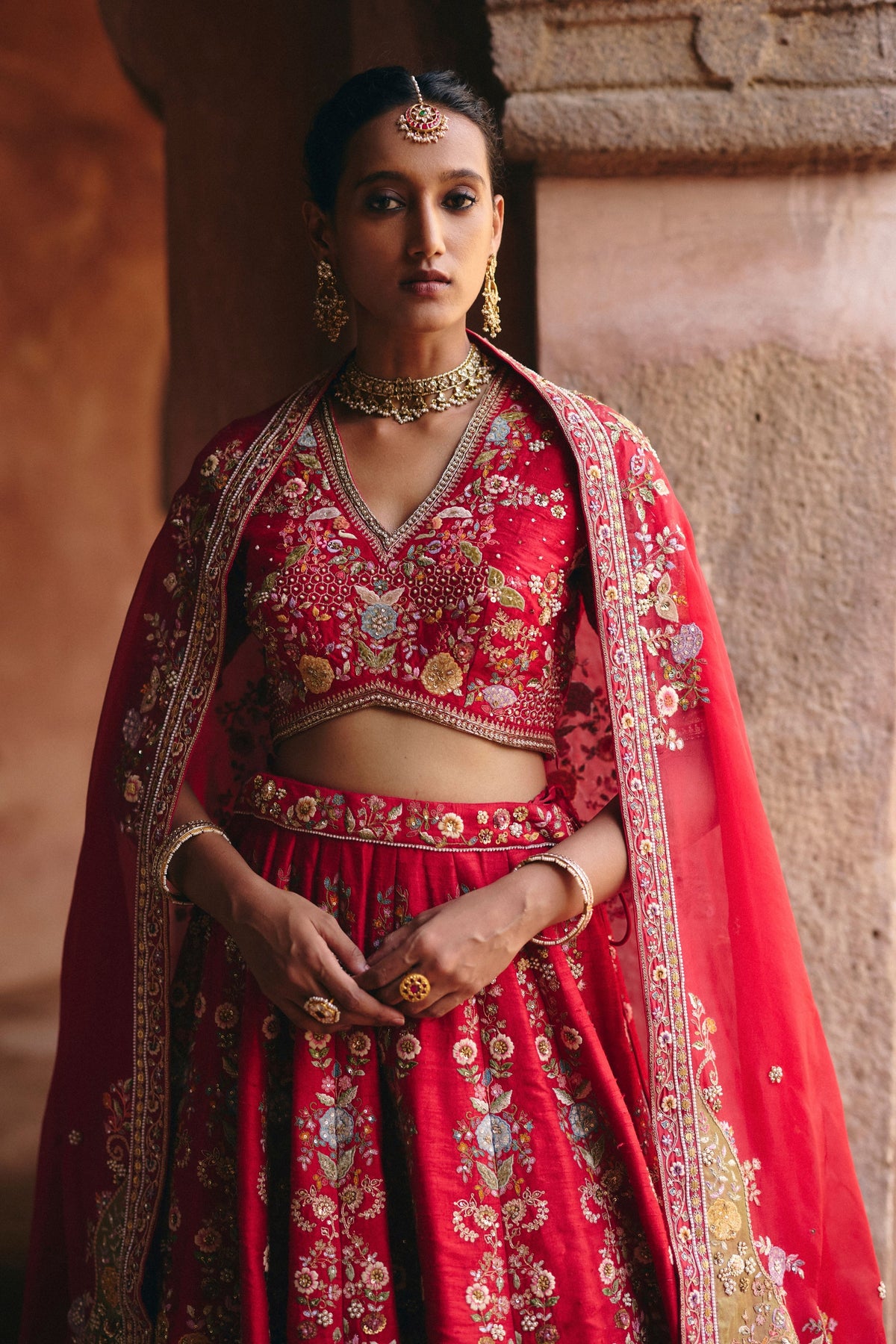 Red Booti Lehenga Set